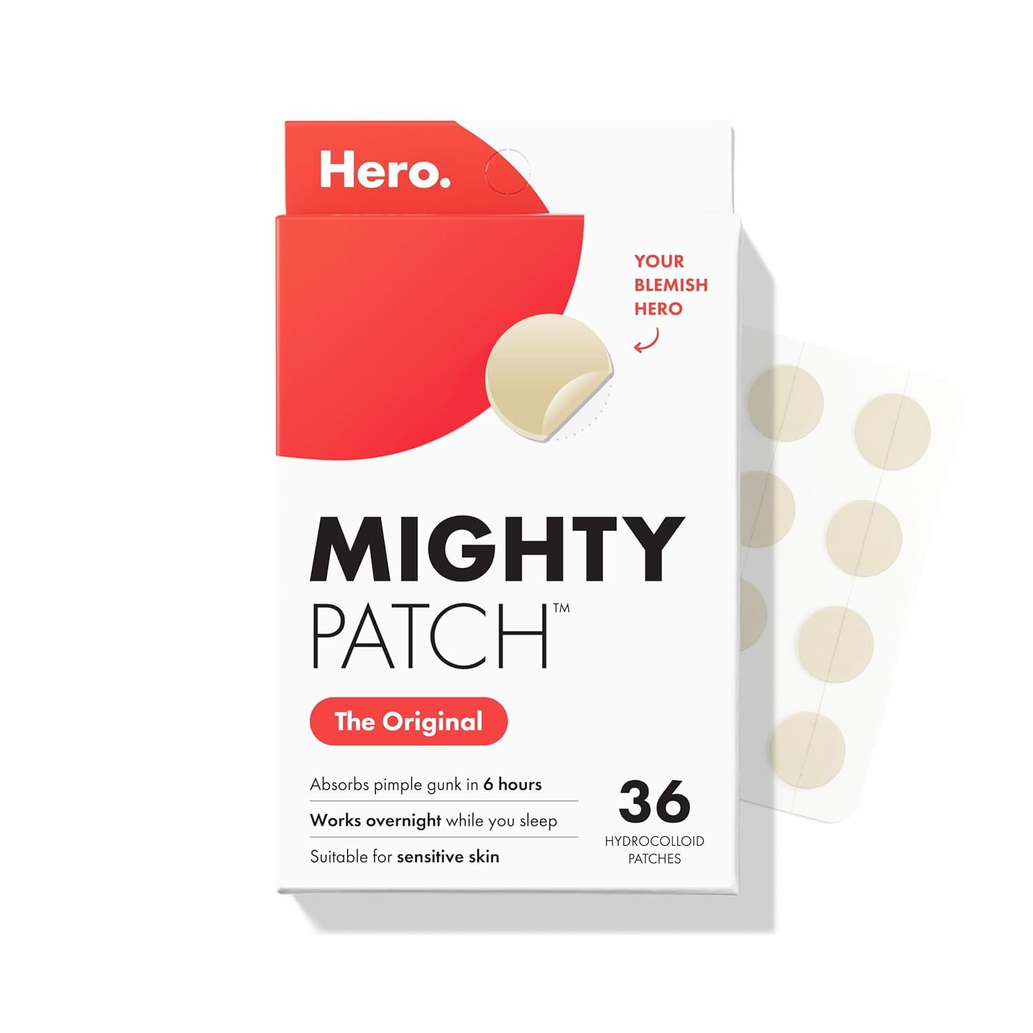 Mighty Patch Original from Hero Cosmetics – Hydrocolloid Acne Pimple Patch for Zits and Blemishes, Spot Treatment Stickers for Face and Skin, Vegan and Cruelty Free (36 Count)