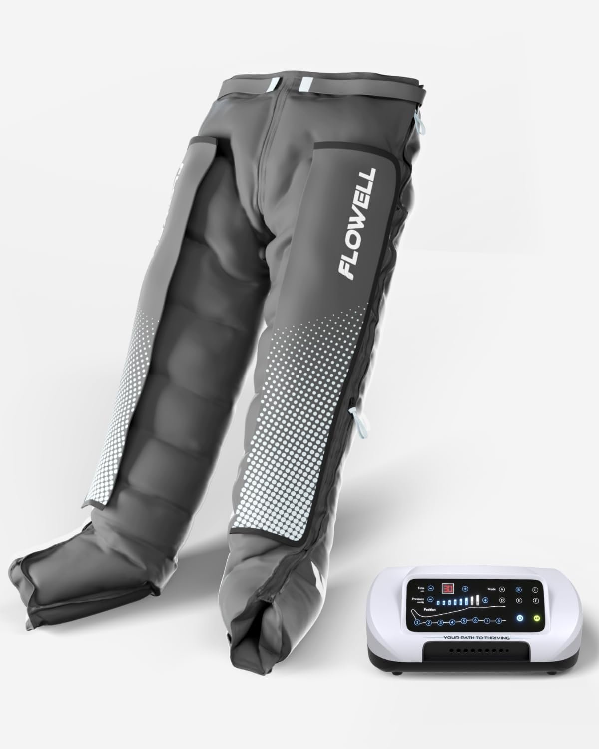 Flowell Air Pressure Therapy System – FDA Cleared (K243791) Home Deluxe Compression Set – 8-Chamber Leg Compression for At-Home Recovery & Circulatory Support
