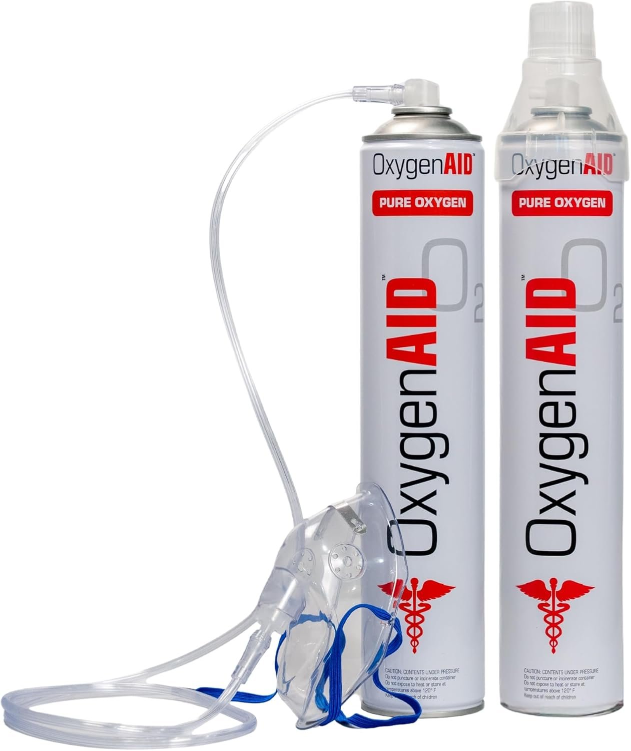 Extra Tall 99.5% Oxygen Canisters – Includes Facemask & Rebreather Mask with Tubing – 2 Pack