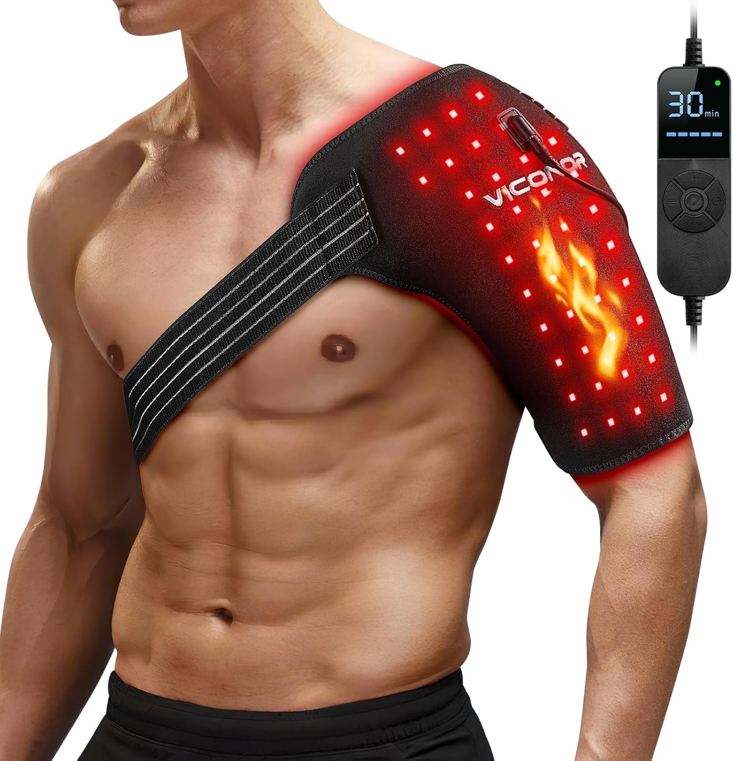 Viconor Red Light Therapy for Shoulder Pain Relief, Infrared Light Therapy for Body, Improve Joint Muscle, 660nm & 850nm Red Light Heated Shoulder Wrap with Massage, Black1