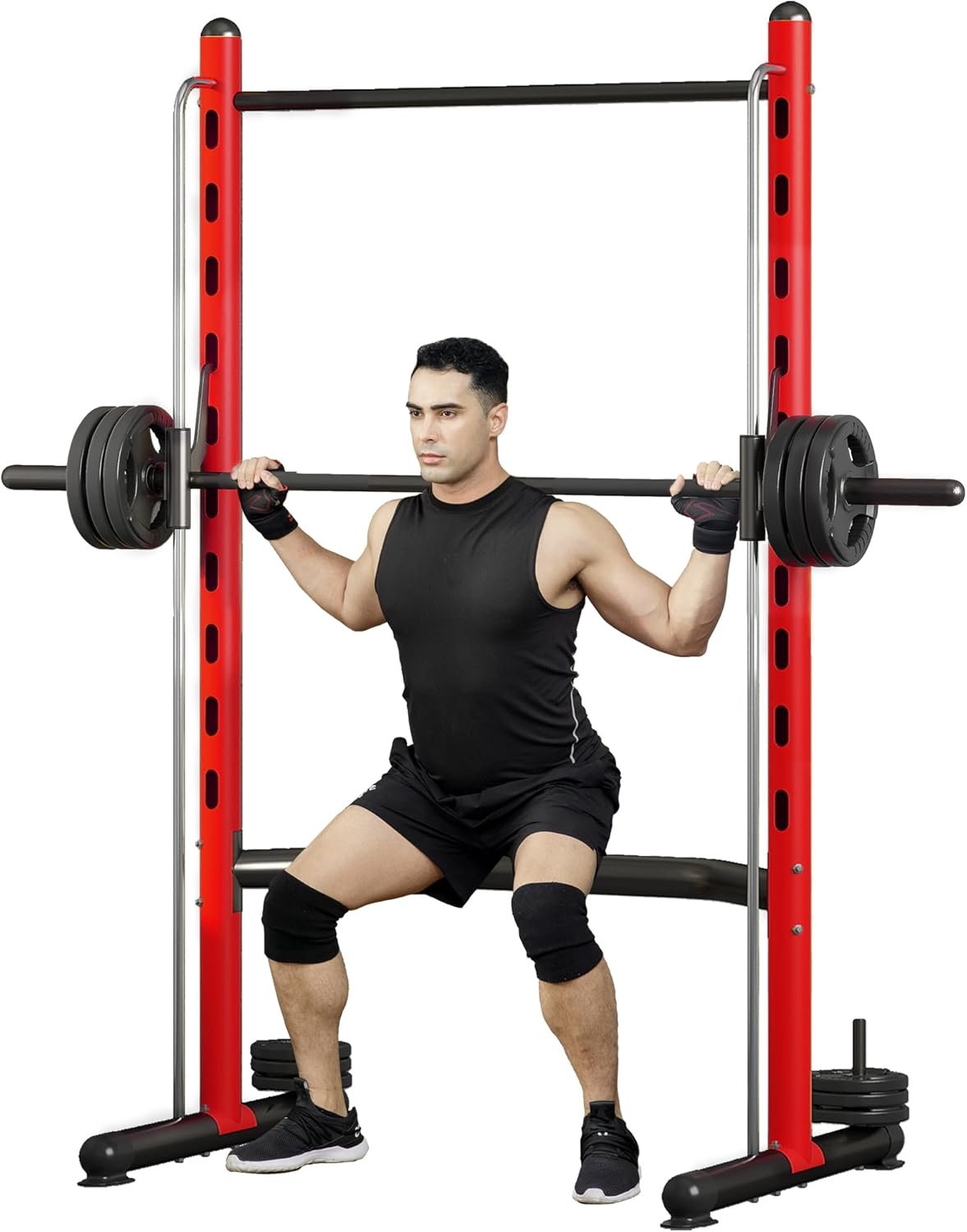 Soozier Squat Rack with Pull-Up Bar, Adjustable Power Rack with Barbell Bar, Multi-Functional Steel Bench Press Rack for Home Gym Strength Training, Black