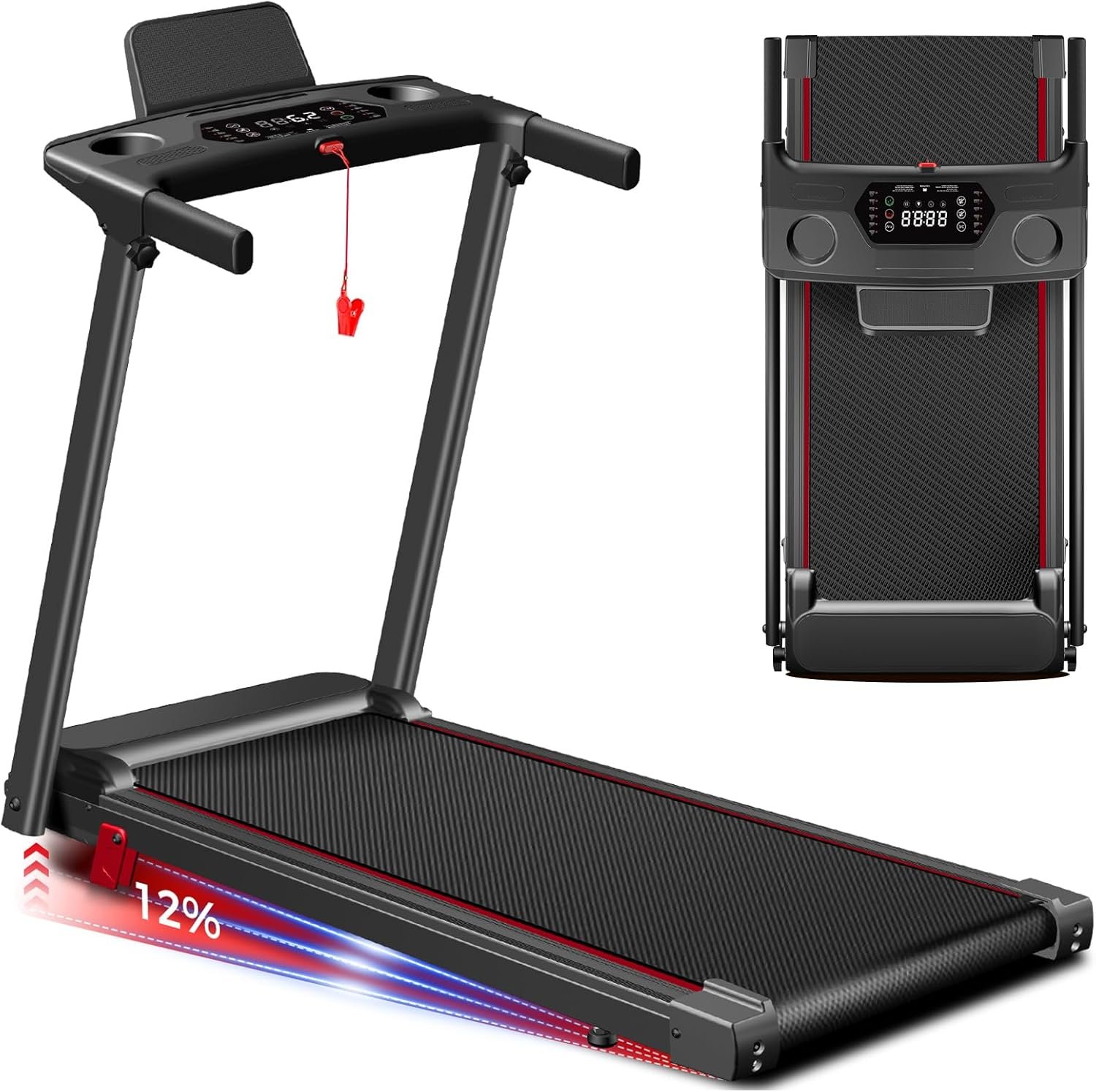 Treadmill with Incline 3-in-1 Portable Treadmills for Home Small, Incline Walking Pad Treadmill with Handle Bar, Walking Pad Foldable with 3.0HP Quiet Brushless, LED Dispay, 300LBS Capacity
