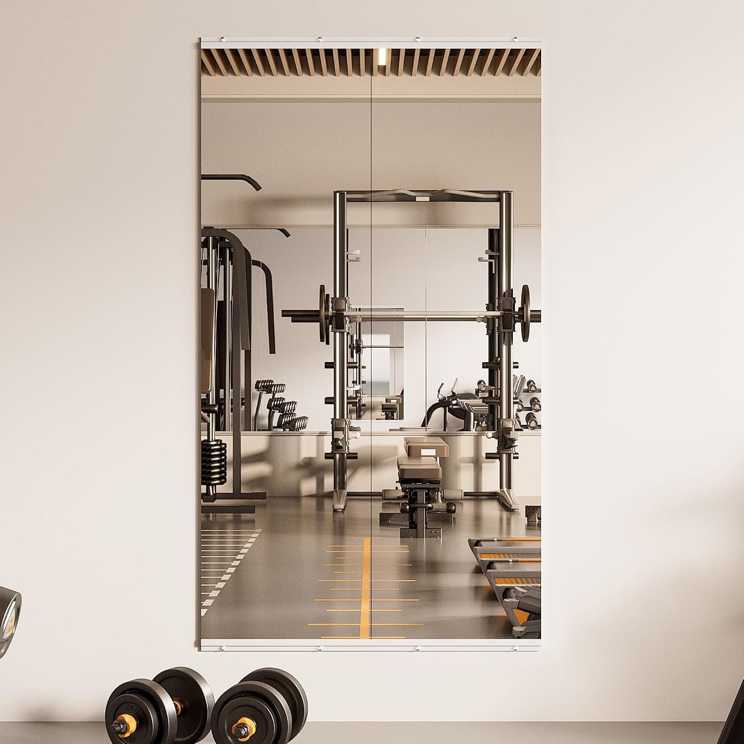 TETOTE Home Gym Mirror for Wall 56″ x 16″ – 2PCS Large Frameless Tempered Glass Workout Exercise Fitness Mirror for Home Gym, Garage, Dance Studio, Yoga, Bedroom, Living Room