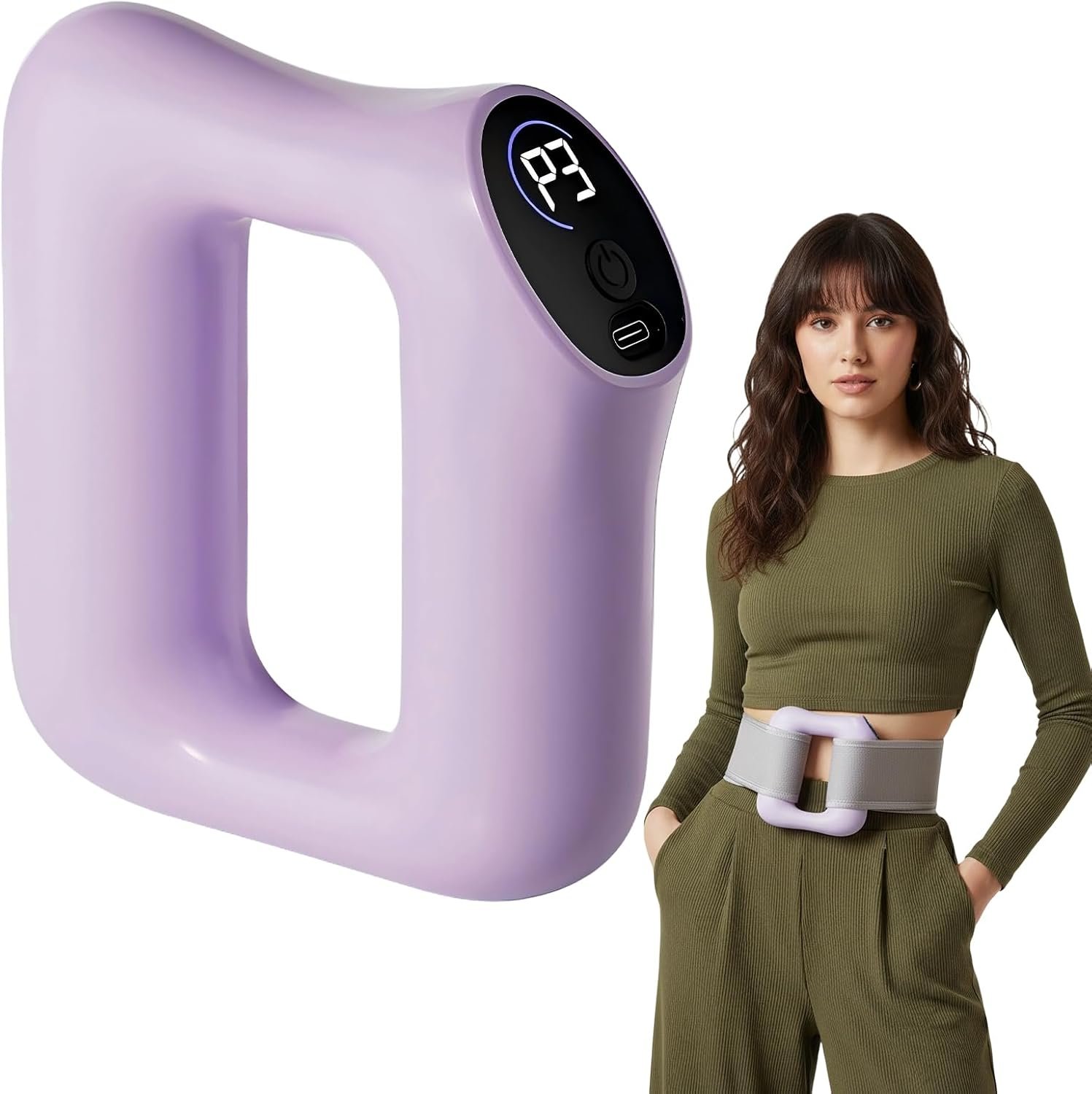 Fascia Ring Massager for Belly Fat, Ergonomic Fascia Blaster with Belt, Deep Tissue Muscle Massager, 3 Modes & 5 Levels for Full-Body Relaxation (Purple)