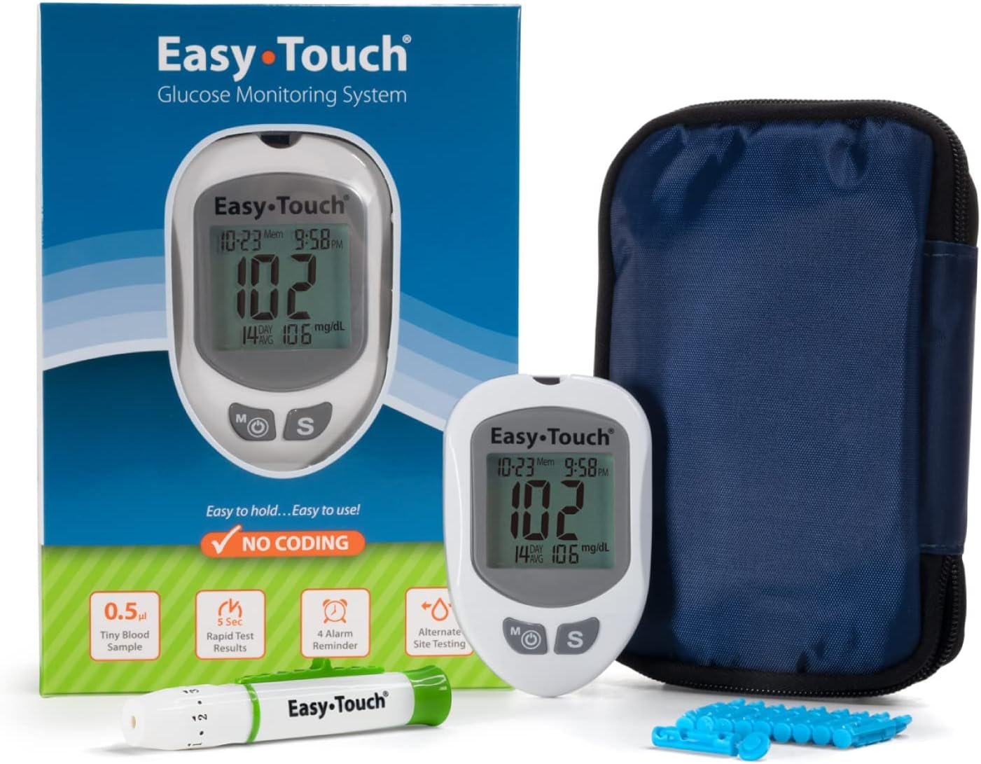 EasyTouch Blood Glucose Monitoring System (Test Strips Sold Separately) | Fast, Accurate, Easy-to-Use Meter for Daily Testing, Includes Meter, Lancing Device & 10 Lancets
