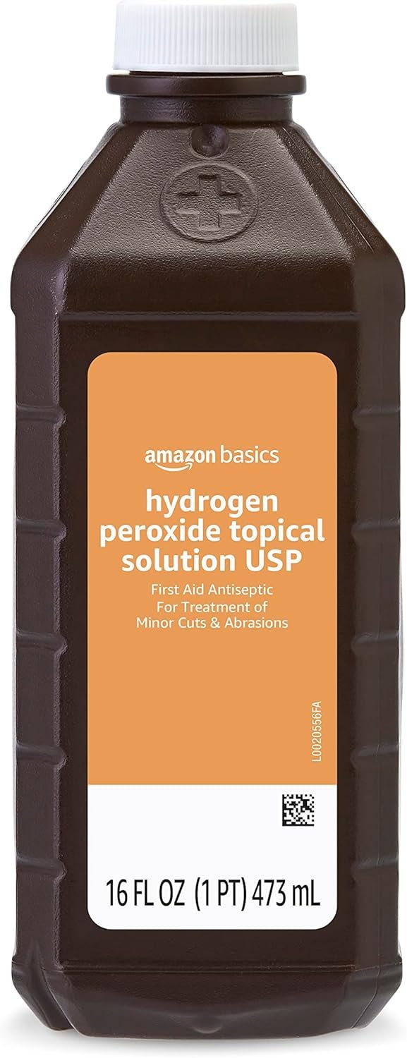 Amazon Basics Hydrogen Peroxide Topical Solution USP, First Aid Antiseptic for Cuts, Scrapes and Infection Protection, 16 fl oz, Pack of 1 (Previously Solimo)