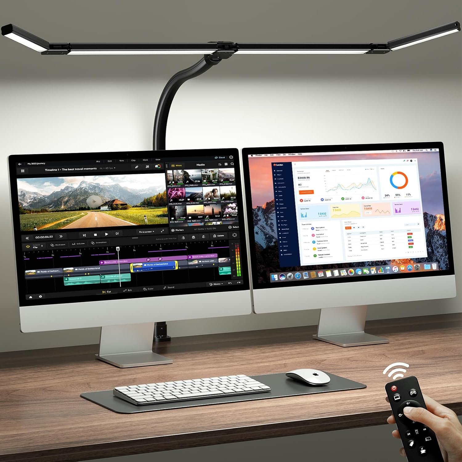 ONEMIX 42″ LED Desk Lamp with Clamp, Architect Desk Light with Remote, Adjustable 4-Segment Bar, 1800LM Bright, Eye-Caring Desk Lamp for Home Office, Reading, Study, Dual Monitors, Workbench(Black)