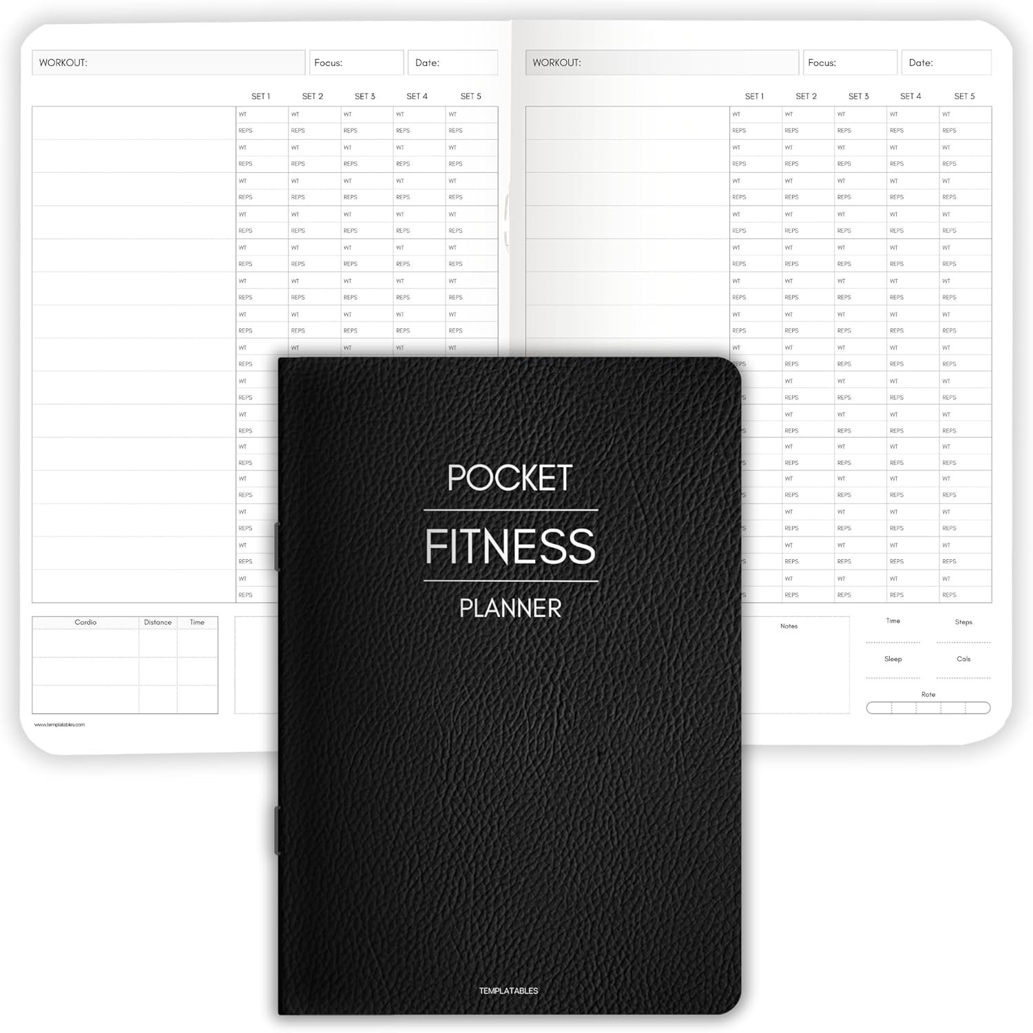 Pocket Fitness Planner A6 Gym Workout Logbook, Fitness Goals & Progress Tracker, Body Measurements & Personal Bests, Portable Exercise Planner with Gloss Water-Resistant Cover (Mono)