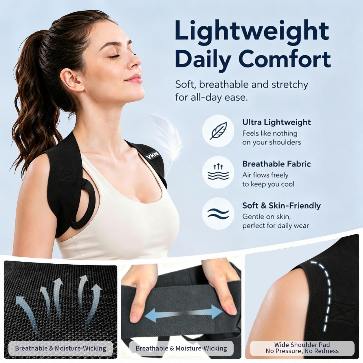 VKN Posture Corrector for Men and Women One-Piece Back Brace for Daily Workout & Gym – Breathable Elastic Spine Alignment Trainer for Men and Women Chest Straight, Straight BackAssist Straps (M)