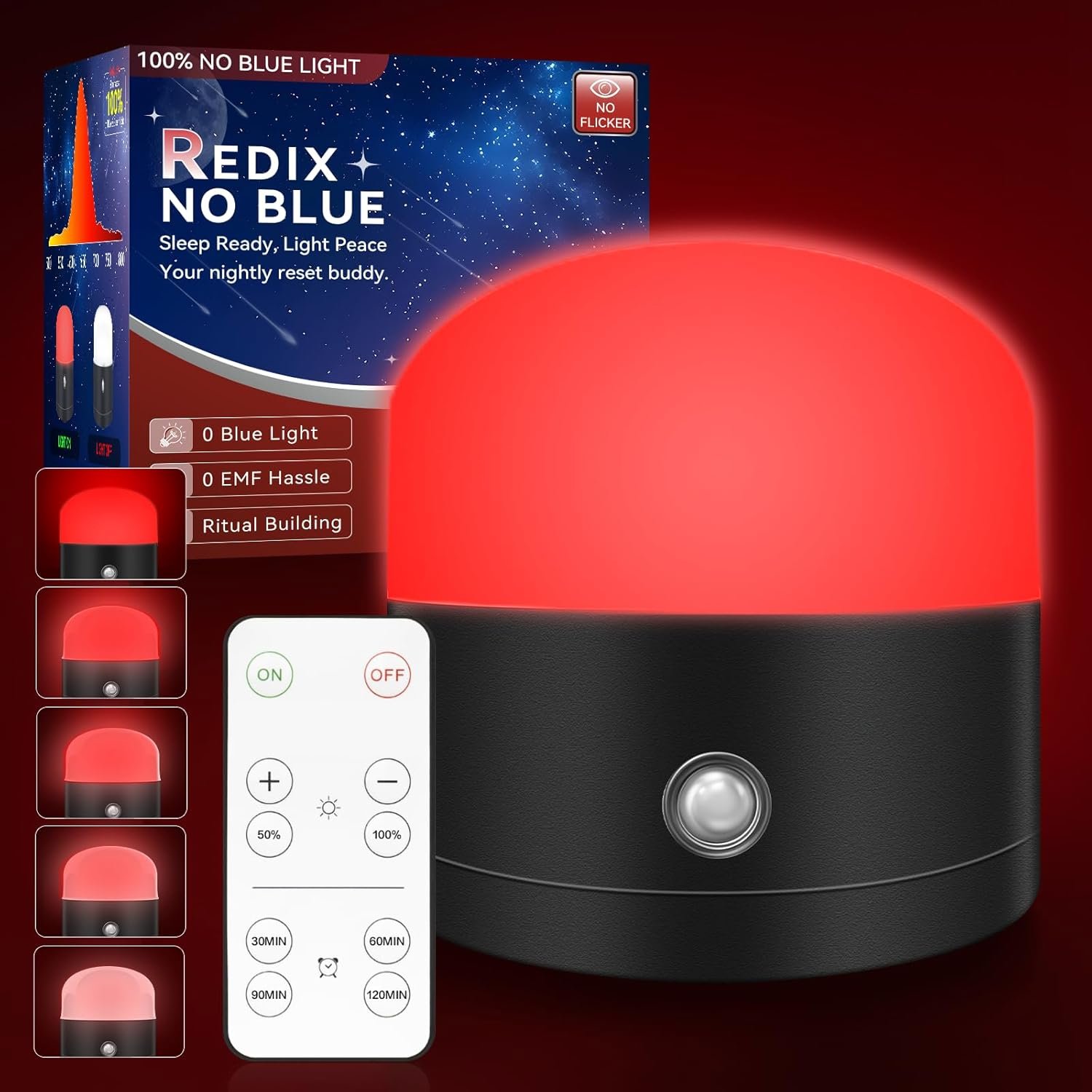 REDIX 670nm Red Light for Sleep, 100% Blue Light Blocking, 360° Red Light Night Light with Remote & Touch Control, Dimmable & 4 Timer Sleep Aid for Melatonin Promoting for Bedroom, Baby Nursery