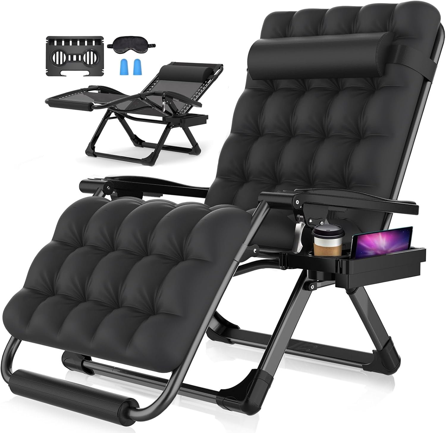 Suteck Oversized Zero Gravity Chair,33In XXL Lounge Chair w/Removable Cushion&Headrest, Reclining Camping Chair w/Upgraded Lock and Footrest, Reclining Patio Chairs Recliner for Indoor Outdoor,500LBS