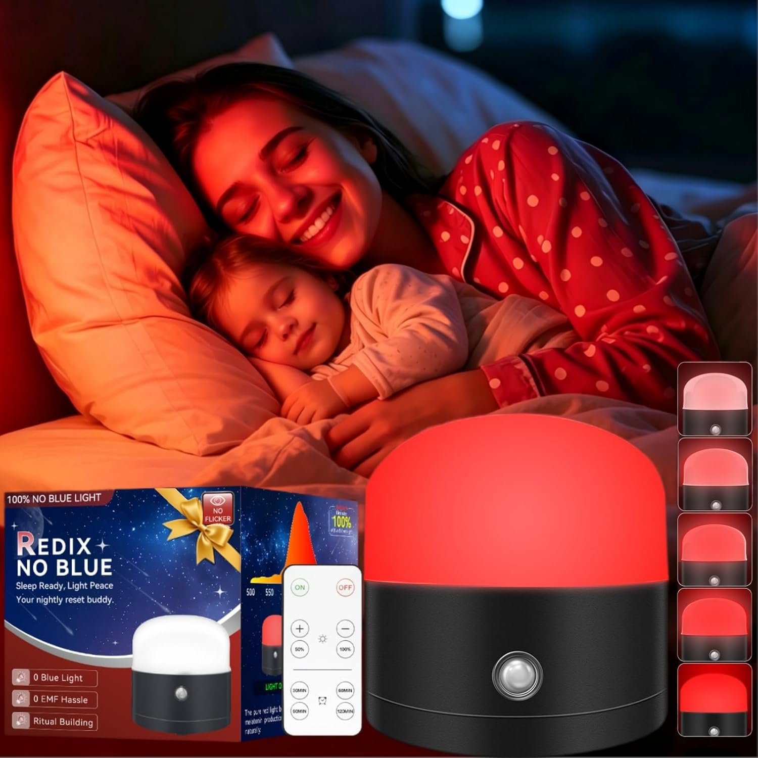 Neporal REDIX 670nm Red Light for Sleep, 100% Blue Light Blocking & Dimmable & 4-Timer & With Remote Red Light Lamp for Melatonin Promoting, Red Night Light for Sleep Aid, Bedroom,Baby Nursery,Reading