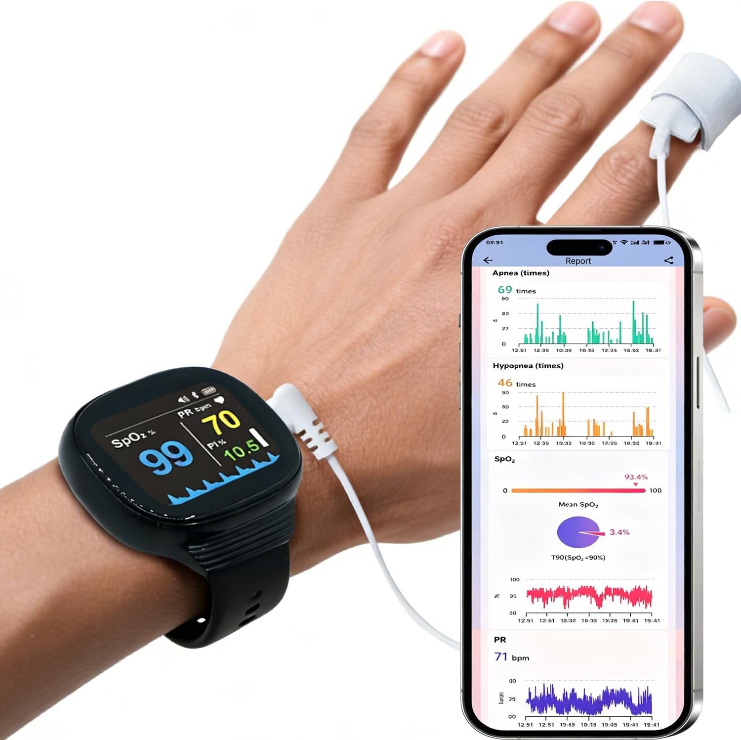 Wrist Sleep Pulse Oximeter, Rechargeable Continuous SpO2 & Heart Rate Monitor with Buzzer Reminder, Bluetooth Blood Oxygen Saturation Tracker with Free APP Sleep Report- Non Medical Use