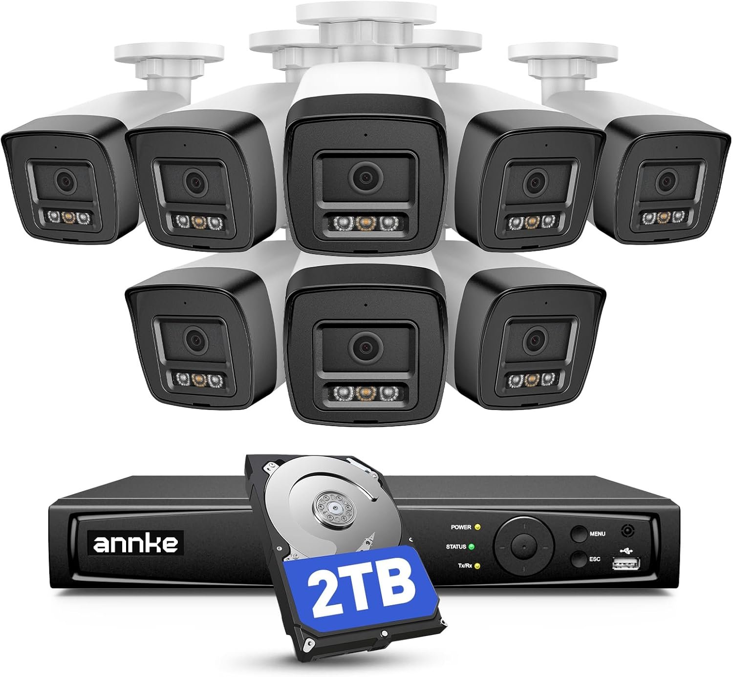 ANNKE 5MP Security Camera System Two-Way Audio, 16CH NVR with AI Motion Detection, 8x 3K IP PoE Wired Cams with Red & Blue Light & Audio Alarm, Compatible with Alexa for Business Surveillance, 2TB HDD