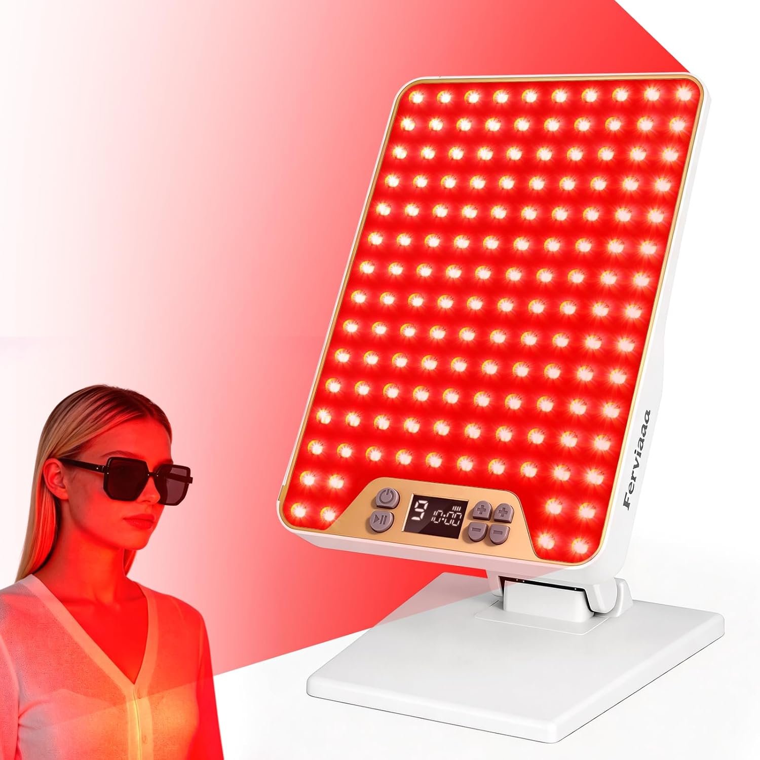 Rechargeable Red Light Therapy Panel with 4 Wavelengths 630/660/810/850nm, 138 LEDs High Power for Face & Body, Light Therapy with Adjustable Stand & Timer, White
