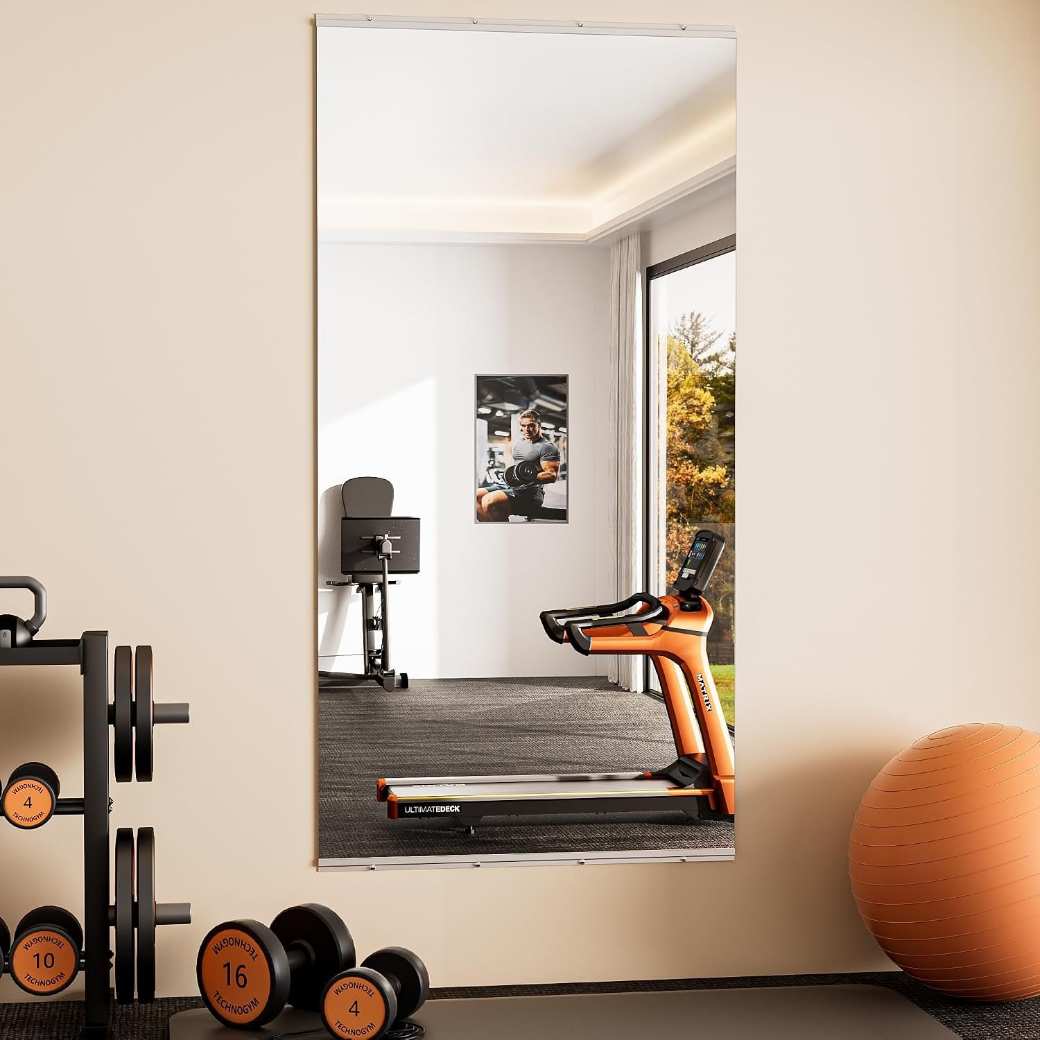 Keonjinn Home Gym Mirror, 72″ x 36″ Workout Mirrors for Home Gym, Frameless Tempered Glass, Full Body Wall Mirrors for Fitness Exercise, Yoga Room, Dance Studio, Garage