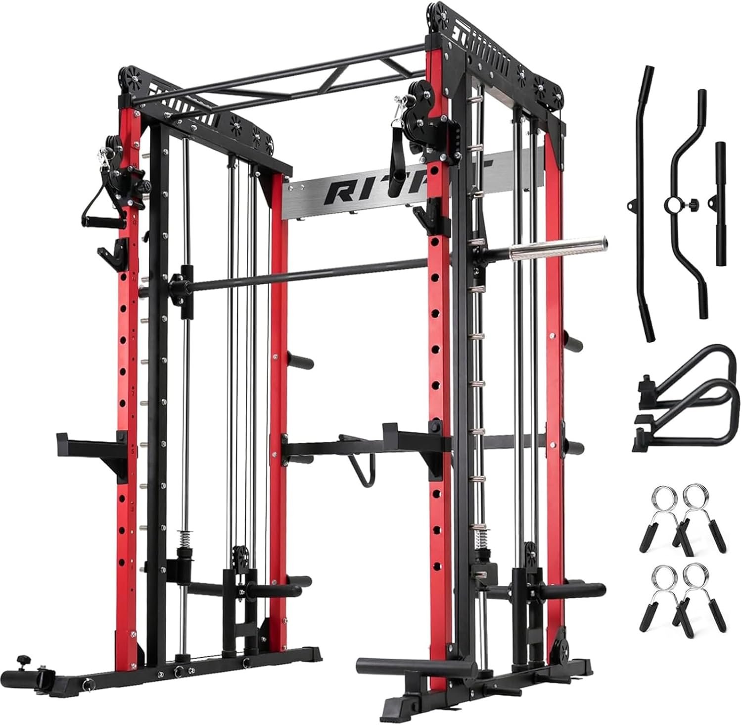 RitFit M1 Pro Smith Machine with Cable Crossover System, Multi-Function Squat Rack Power Cage for Home Gym, Power Rack and Packages