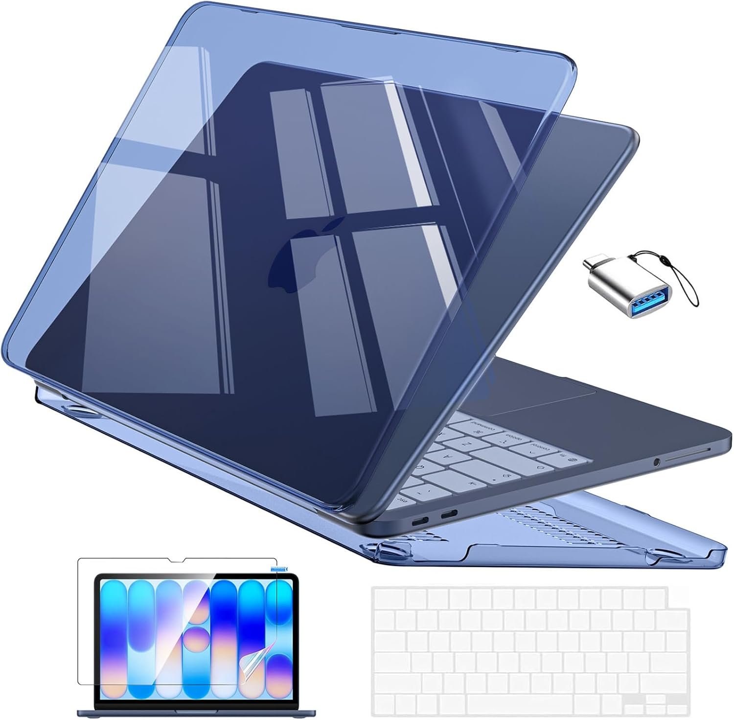 EooCoo for MacBook Neo Case 13 inch 2026 Model A3404 with A18 Pro Chip, Scratch Resistant Protective Hard Shell Case & Keyboard Cover & Screen Film & Type C, Crystal Indigo