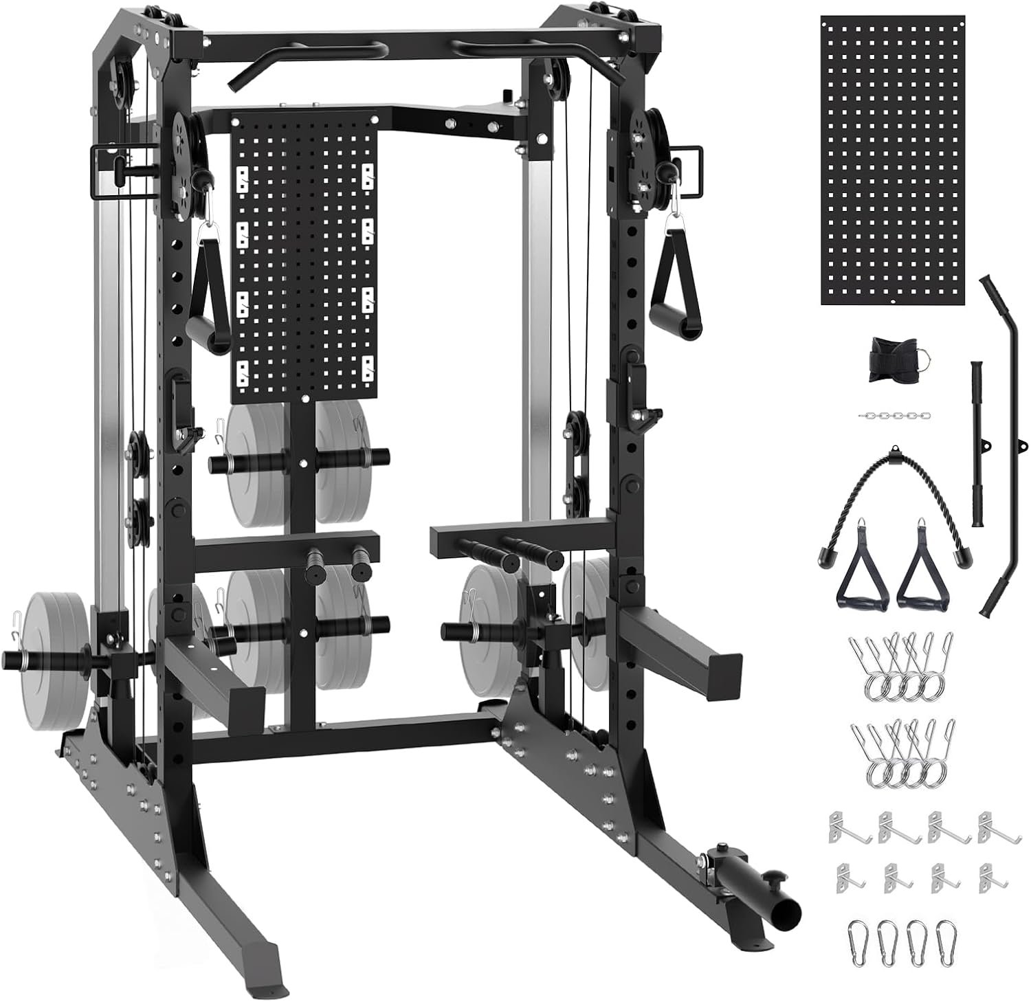Power Cage, 2000LB Power Rack with Independent Dual Pulley System, Multi-Function Workout Cage Home Gym Workout Machine for Cable Crossover