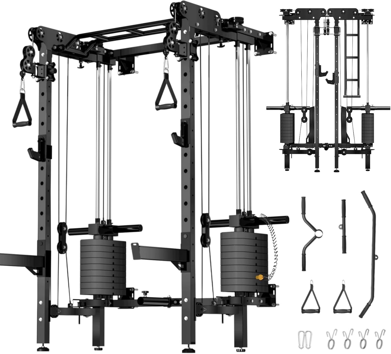 JEEKEE Folding Wall Mounted Power Rack with 180LB Weight Stack, 2400LB 2×3 Heavy Duty Squat Rack, Dual Cable Crossover System 1:1 Ratio, Functional Trainer for Home Gym Small Space,Black