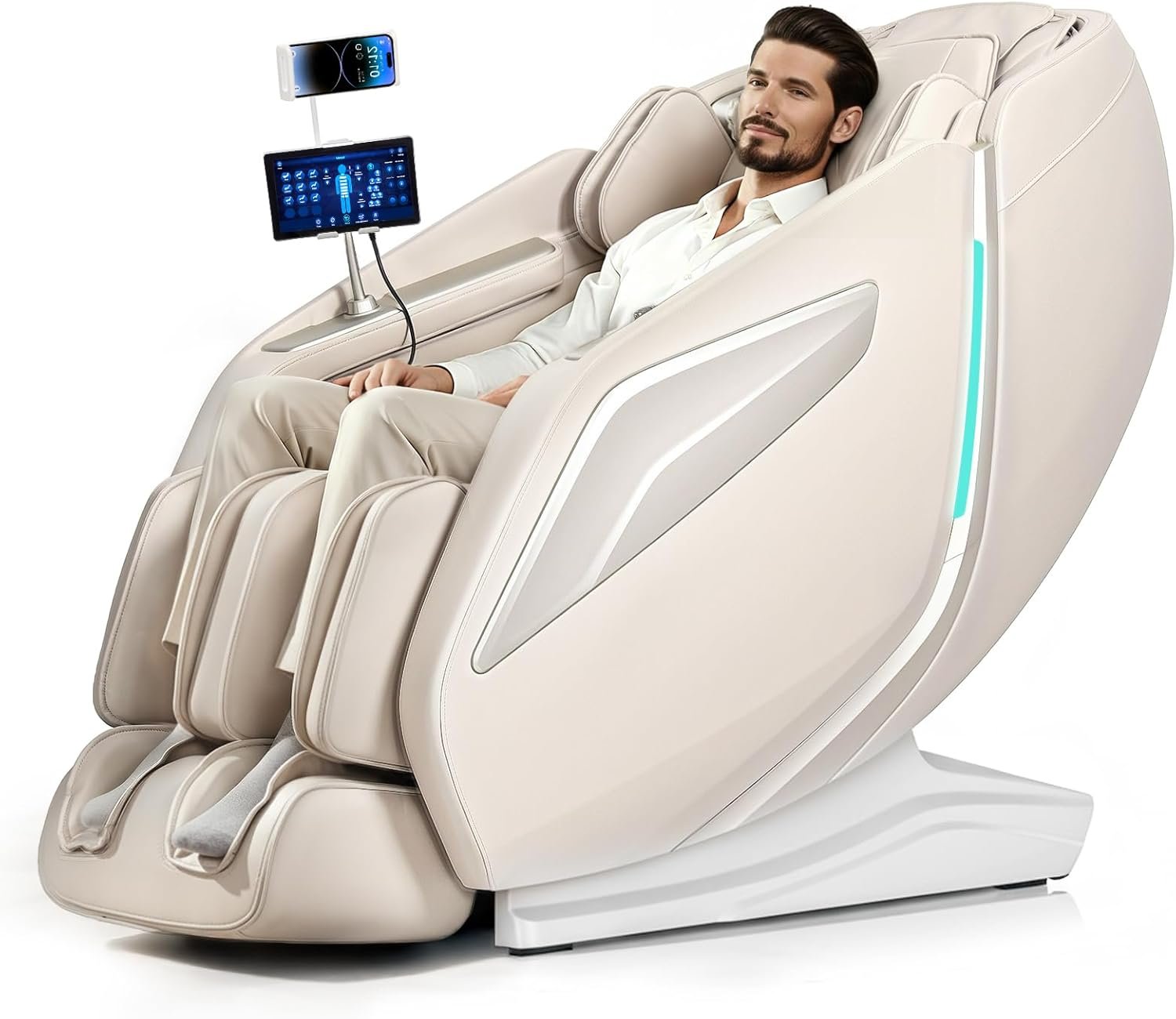 HealthRelife 4D Massage Chair Full Body Zero Gravity Recliner – 55“ SL-Track,15 Auto Modes,11 Massage Technique,40 Airbags Massage,with Yoga Stretch,APP Control,Shiatsu Foot Massage(Beige)