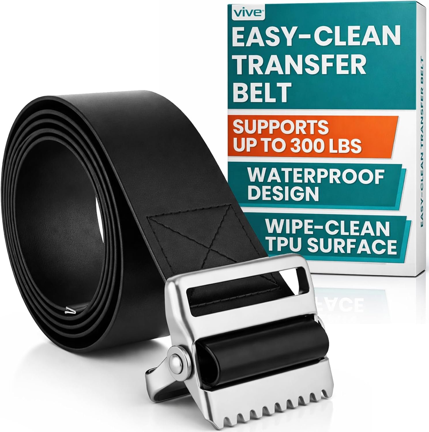 Vive Waterproof Gait Belt (60 Inch) – Easy-to-Clean, Wipeable Transfer Belt – Physical Therapy Belt with Quick Release Metal Buckle – Lift & Walking Assist Device for Seniors, Elderly and Bariatric