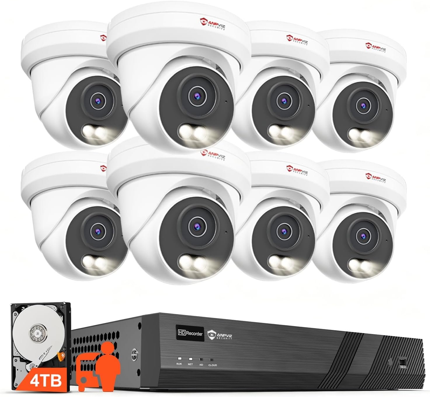 Anpviz 16 Channel NVR PoE Security Camera System, 12MP 4K 16CH Commercial NVR 4TB for Businesses, 8X 6MP Wired IP Turret Cameras Outdoor with AI Detection, Night Vision, Built in Mic, NDAA(U Series)