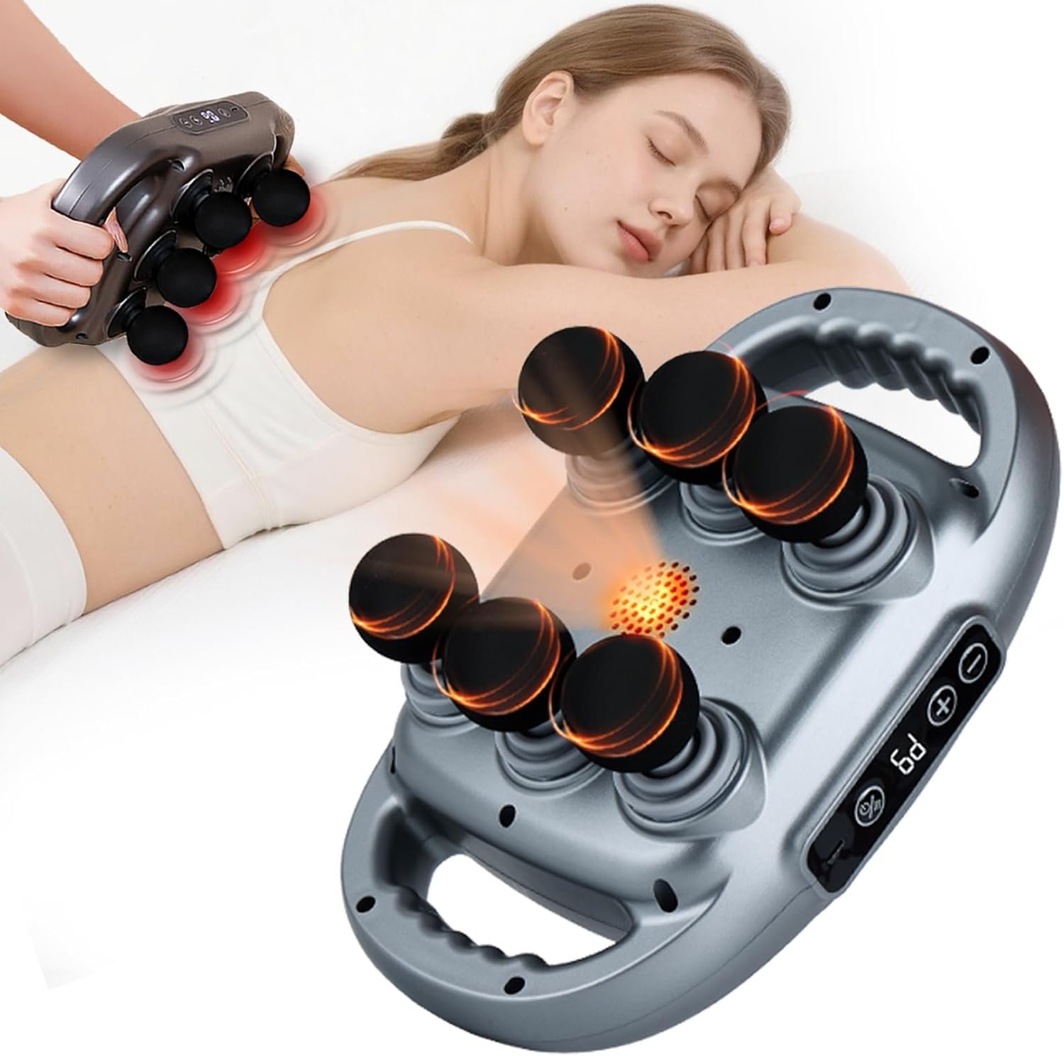 UFFAE 6 Head Massage Gun Back Massager Pain Relief, Deep Tissue Percussion Massager with 9 Levels & 9 Modes, Electric Massager Tool for Legs, Arms, Waist, Back, Buttocks – Full Body Muscle Pain Relief