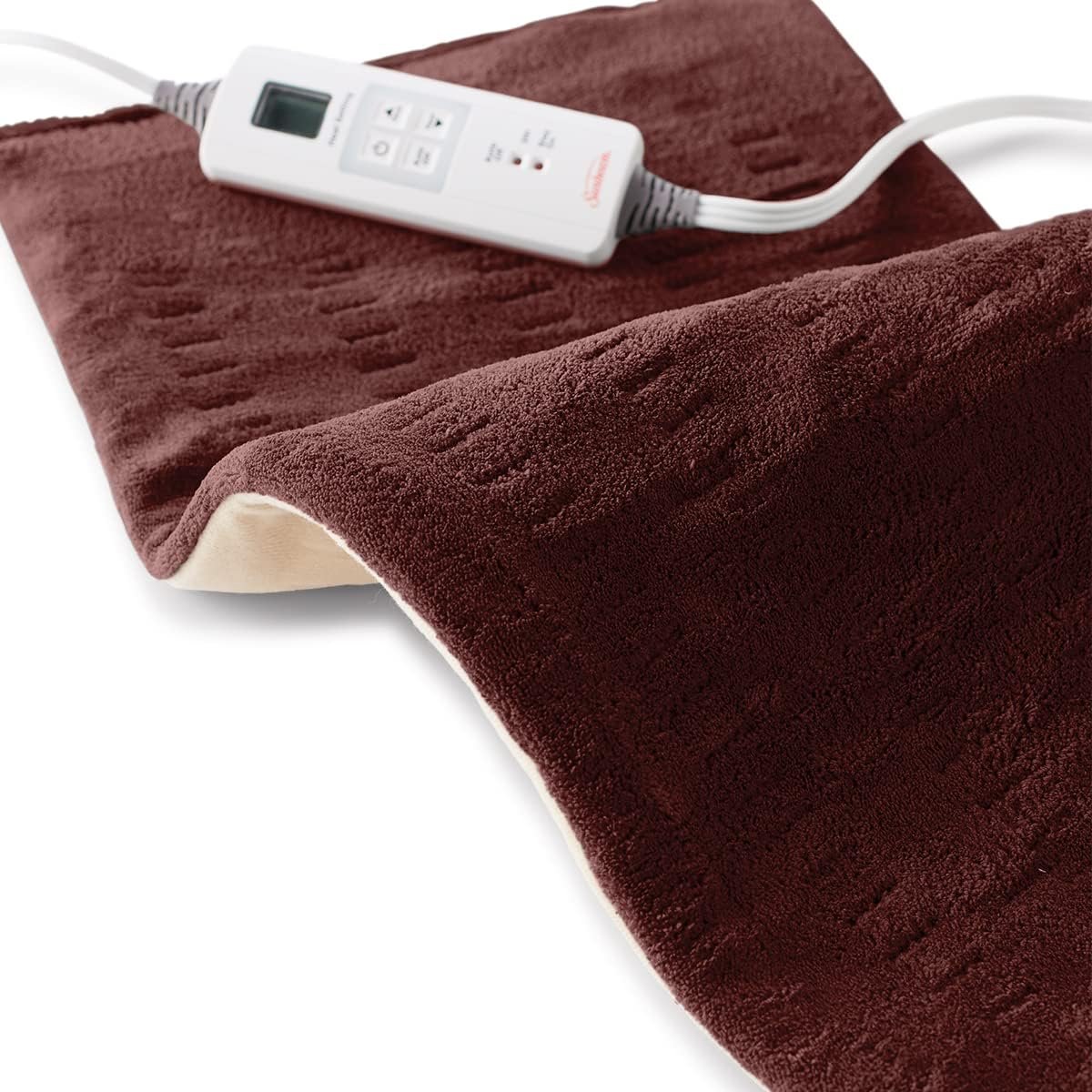 Sunbeam XL Back Neck and Shoulder Heat Therapy 12 x 24 with Auto Shut Off 6 Settings Machine-Washable Comfortable Microplush Fabric – Burgundy