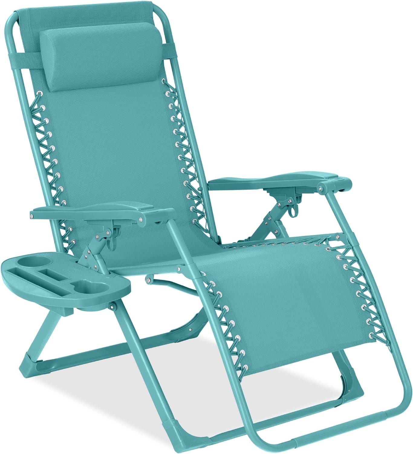 Best Choice Products Adjustable Zero Gravity Chair, Monochromatic Color Folding Patio Recliner w/Side Tray, Headrest – Caribbean
