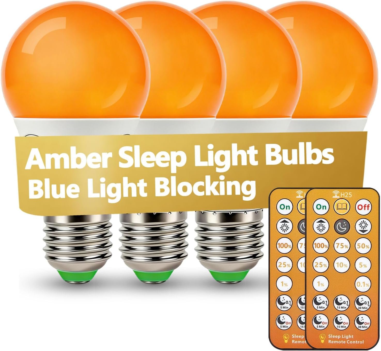 LED Sleep Amber Light Bulbs with Remote Control, 1600K E26 Circadian Light Bulb A15, 5W(40W Equivalent) for Sleep Therapy, Baby Nursery, Bedroom (4 Packs)