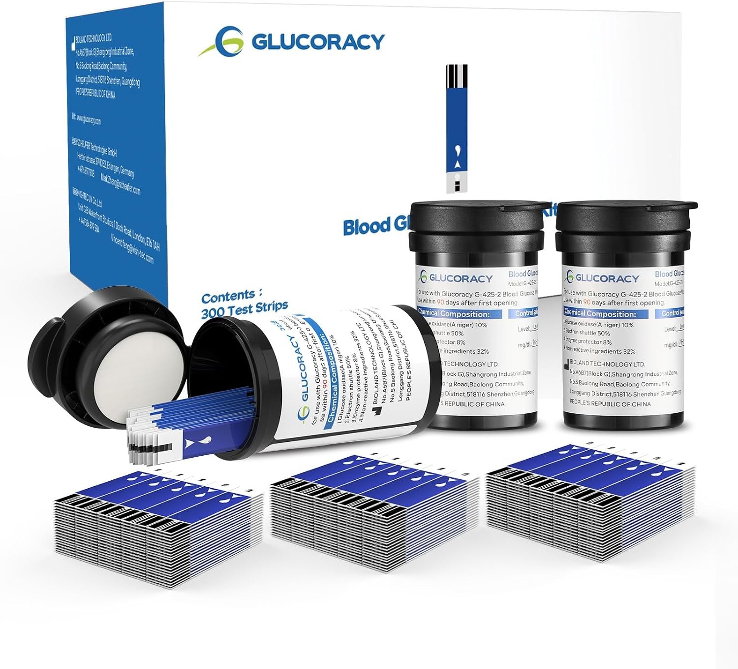 Glucoracy 300 Counts Blood Glucose Test Strips G-425-2/G-425, Self Diabetes Blood Glucose Testing, No Coding Required, Only Works with G-425-2/G-425 Blood Sugar Monitor, 300 Pieces