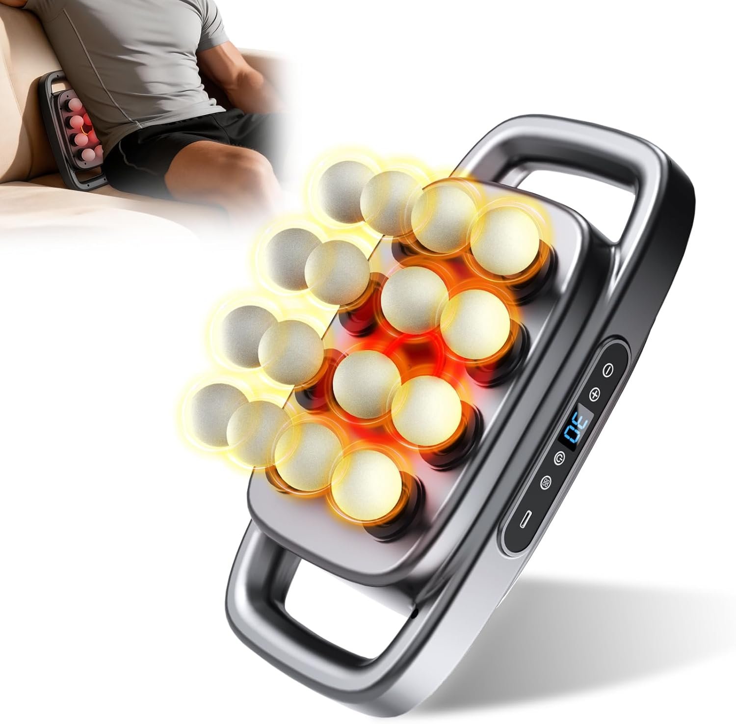 16 Head Massage Gun, 【2026 Upgrade】 12V Motor 60kg Deep Tissue Percussion Massager, 30 Intensity Levels & 3 Smart Modes Multi-Head Back Massager for Legs,Back,Arms,Waist Pain Relief