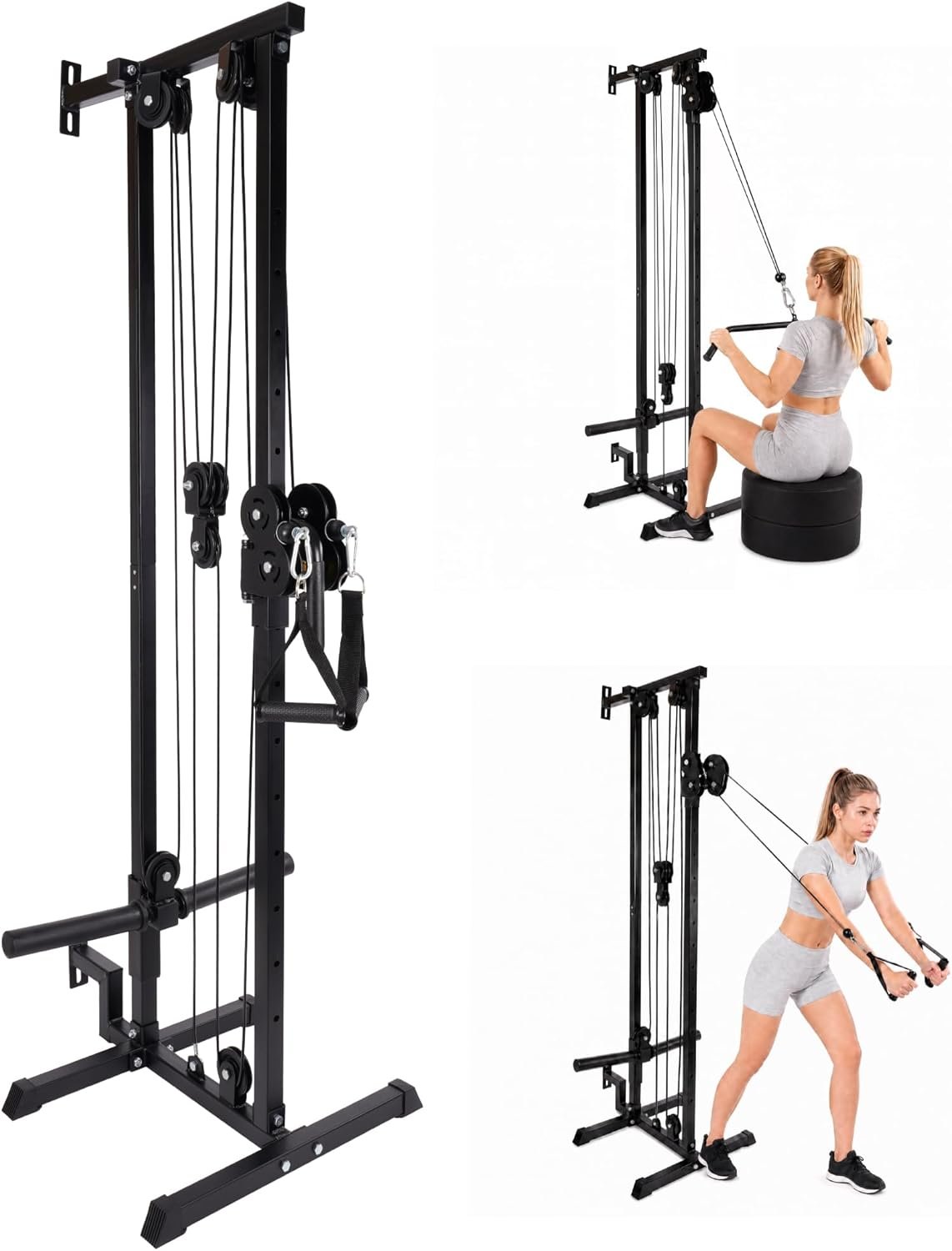 Fitvids Wall Mount Cable Station – Adjustable Dual Pulley System, Cable Crossover Machine for High/Low Pulls, Space Saving Home Gym Fitness Equipment