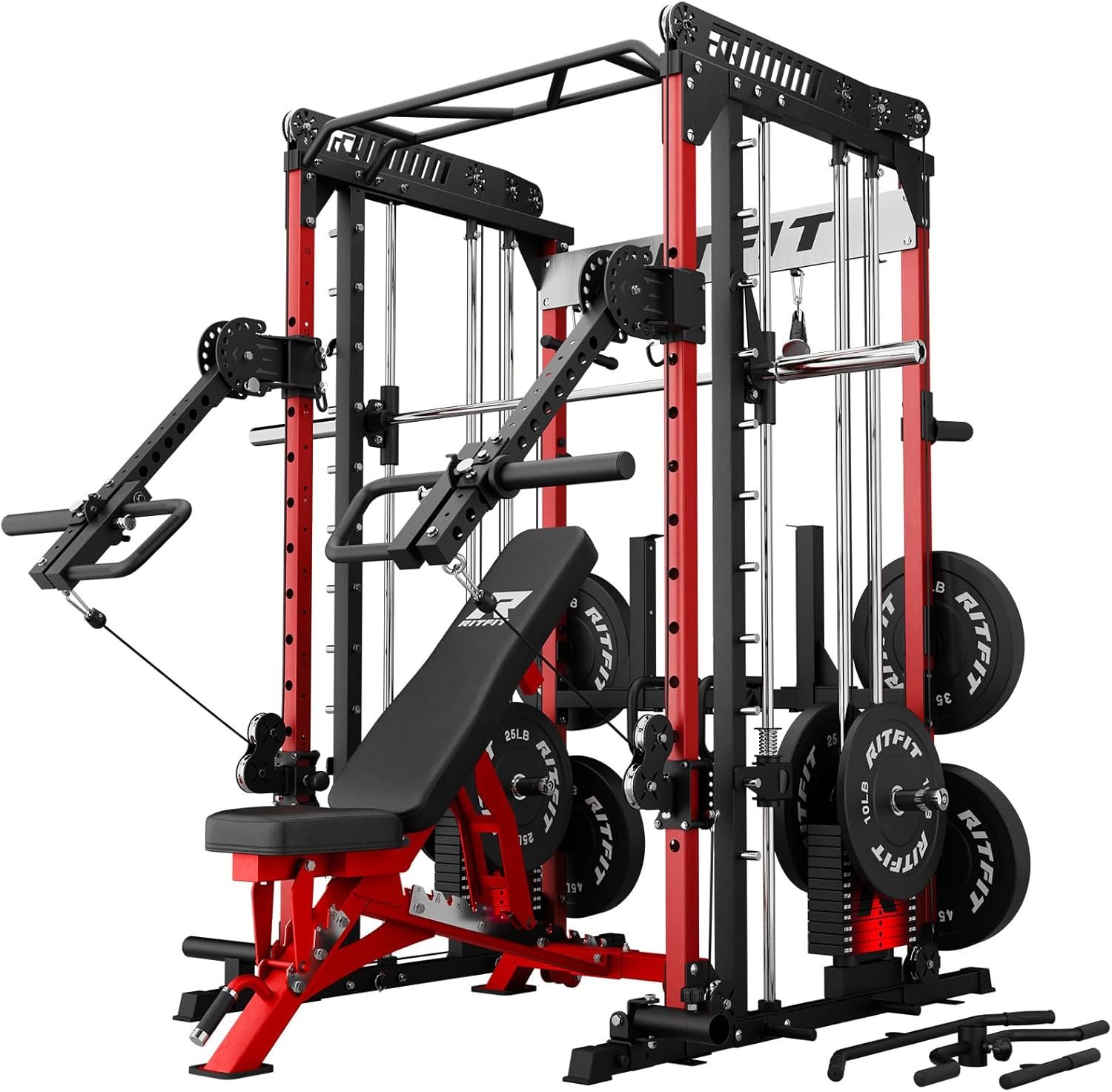 RitFit M1 Pro Smith Machine with LAM1 Adjustable Lever Arm Attachment, All-in-One Power Cage, Power Rack with LAT Pulldown & Cable Crossover System for Home Gym