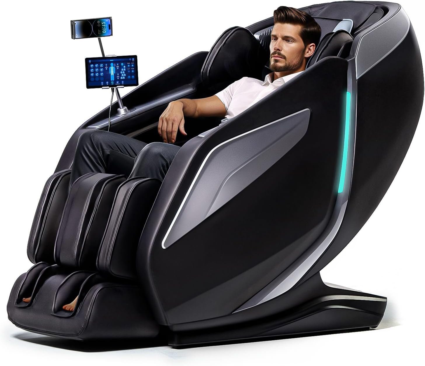 HealthRelife 4D Massage Chair Full Body Zero Gravity Recliner – 55“ SL-Track,15 Auto Modes,11 Massage Technique,40 Airbags Massage,with Yoga Stretch,APP Control,Shiatsu Foot Massage(Black)
