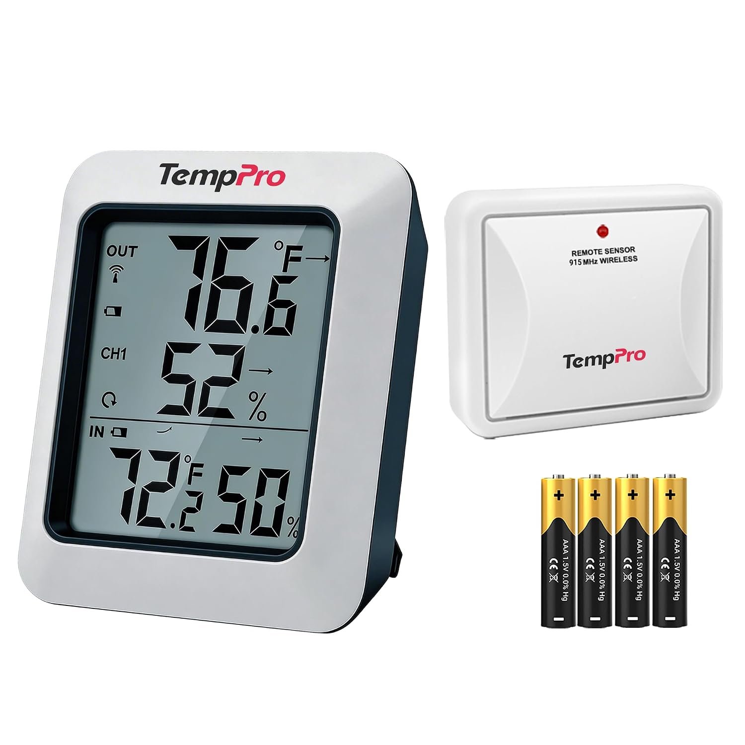 TempPro TP60 Wireless Indoor Outdoor Thermometer Hygrometer with Large LCD Display, No Hub or App Required, 500ft Wireless Range for Home Greenhouse Garage RV (Previously ThermoPro)
