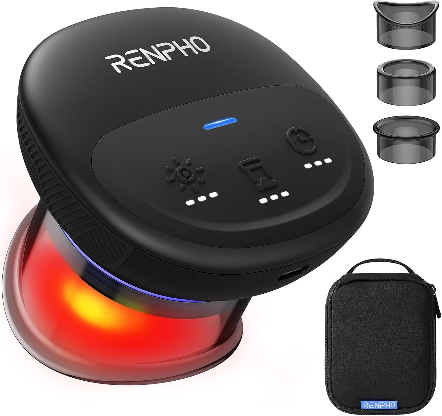 RENPHO Emberace Cup Smart Cupping Massager with 850nm Infrared Heating and 3 Suction Levels up to -55KPa, Fathers Day Dad Gifts, Rechargeable Multi-Device Sync, 70 min Runtime, 3 Heads & Storage Pouch