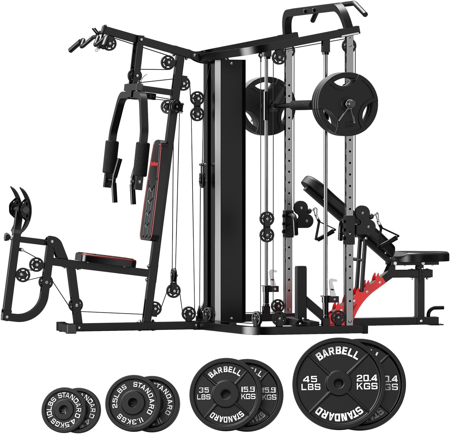 SunHome Multifunction Home Gym Equipment Workout Station, Smith Machine with 138LB Weight Stack, Leg Press, LAT Station for Full Body Training