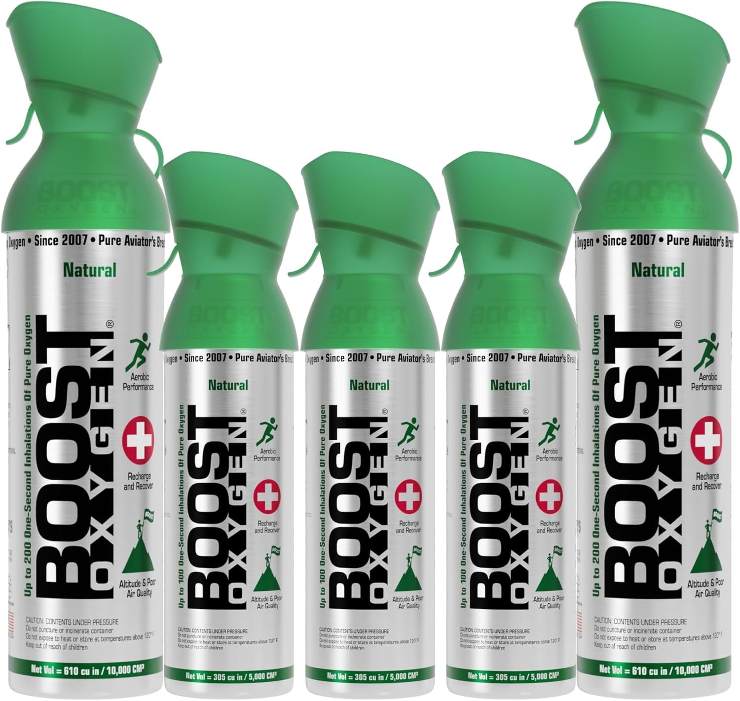 Boost Oxygen Large Natural 10L Canister (2 Pack) & Medium 5L Canister (3 Pack) Bundle