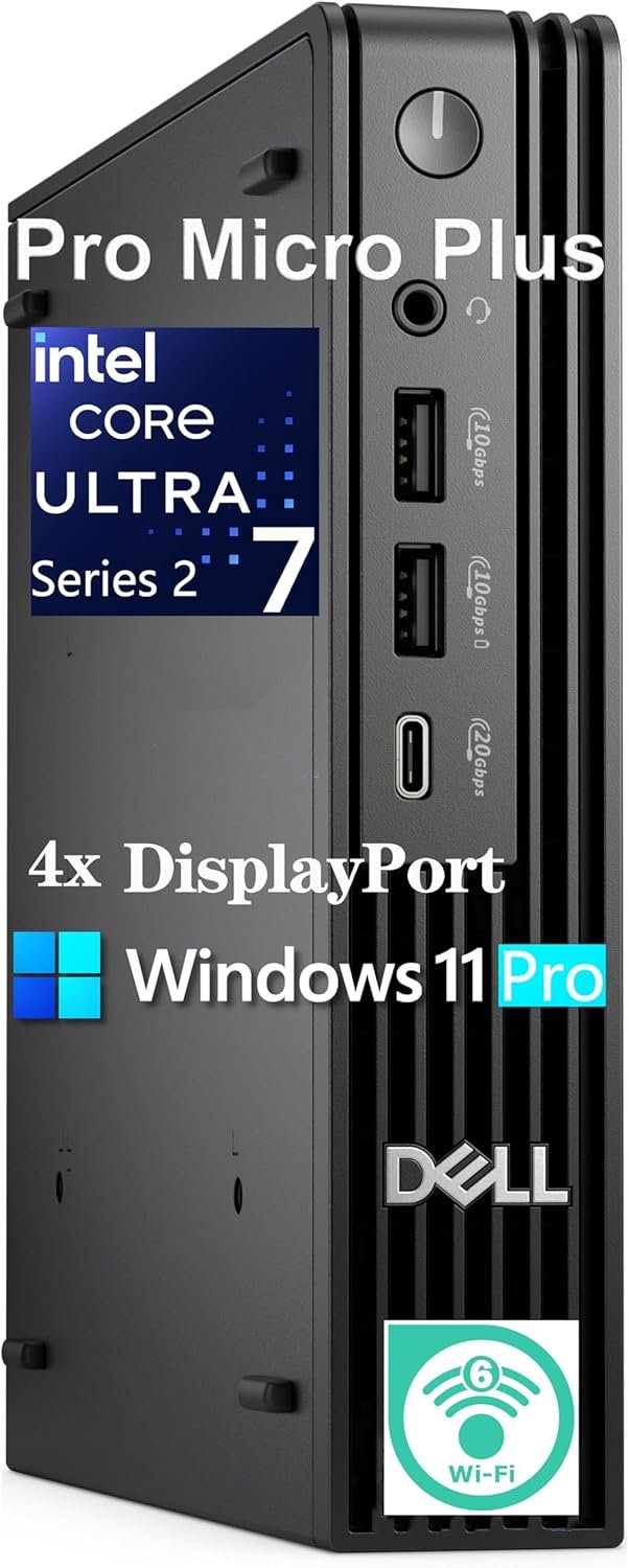 Dell Pro Micro Plus Desktop Computer, 2026 Edition Mini PC, Intel 20-Core Ultra 7 265, 16GB DDR5, 1TB SSD, 4X DP, Windows 11 Pro, Lifetime Office 365, Ultra-Compact, AI-Ready for Business
