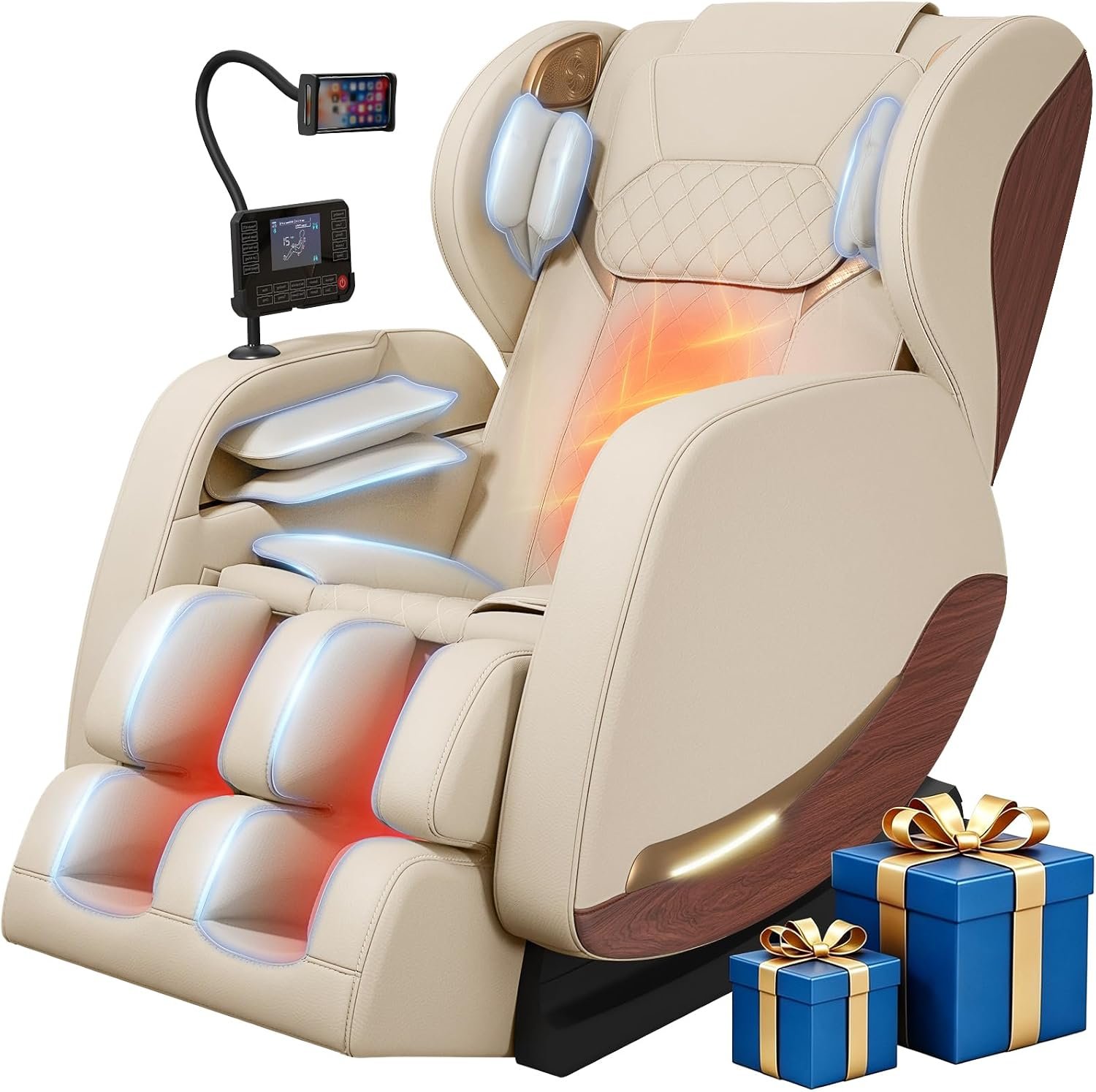 2026 Massage Chair, Massage Chairs Full Body and Recliner with 14 Fixed Points, Zero Gravity, Wood Grain Leather, Foot Massage, Airbags, Lumbar Heating, Bluetooth and Control Screen