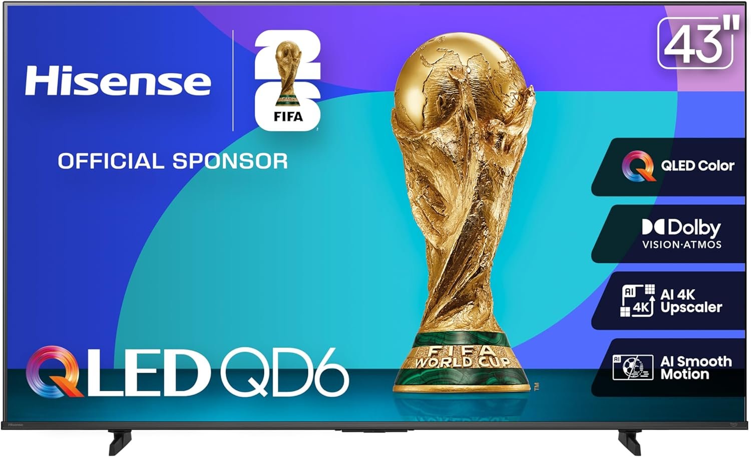 Hisense 43″ Class QD6 Series (43QD6QF, 2025 Model) QLED 4K UHD Smart Fire TV, Voice Remote with Alexa, Dolby Vision, Dolby Atmos, Motion Rate 120, HDR 10+, Game Mode Plus, MEMC, VRR, ALLM