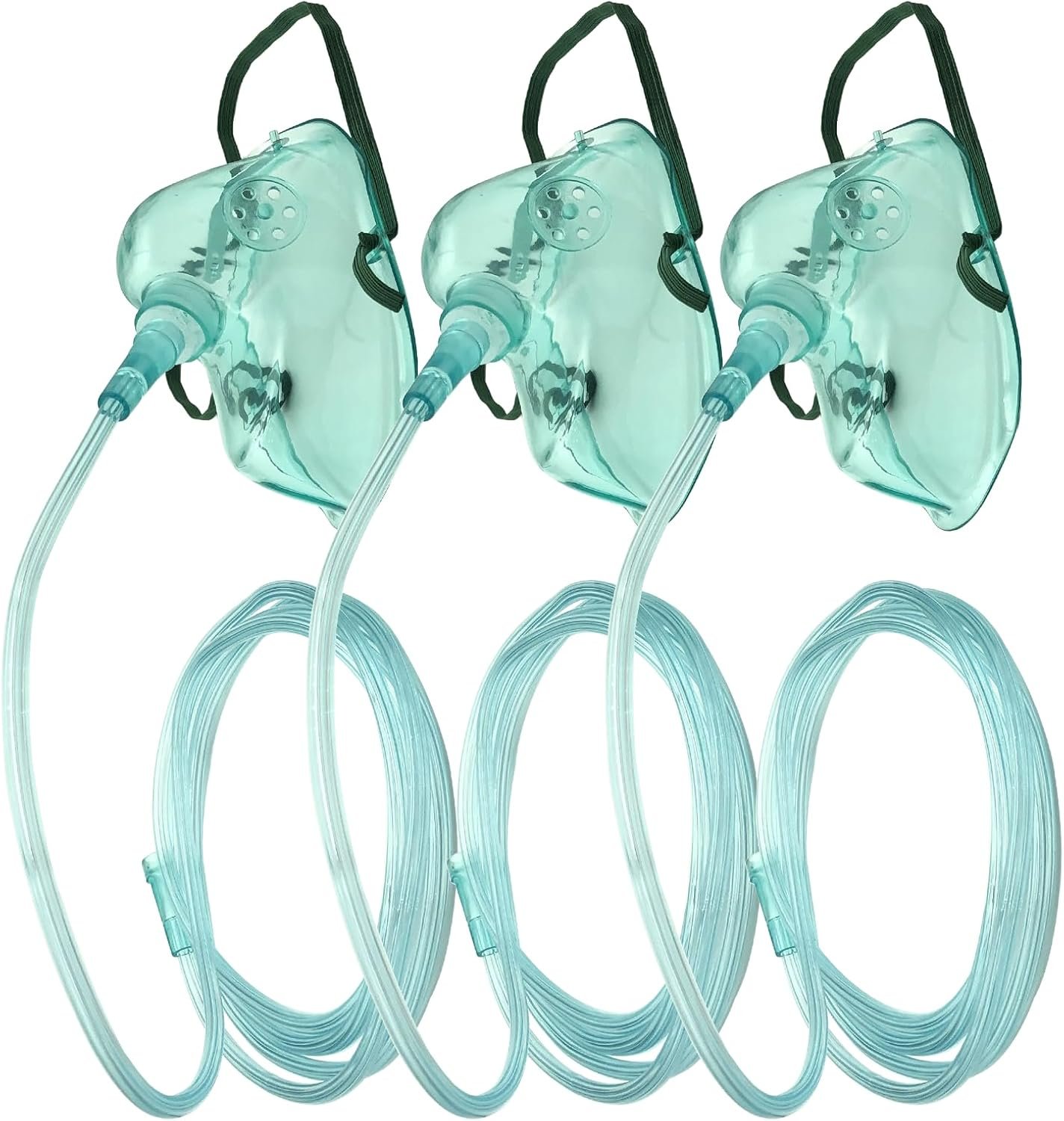 3 Pack Oxygen Mask for Face Adult with 7 Ft Tube, Adult Oxygen Mask with Adjustable Elastic Strap,DEHP Free and Latex Free Material – Adult Elongated XL,Green