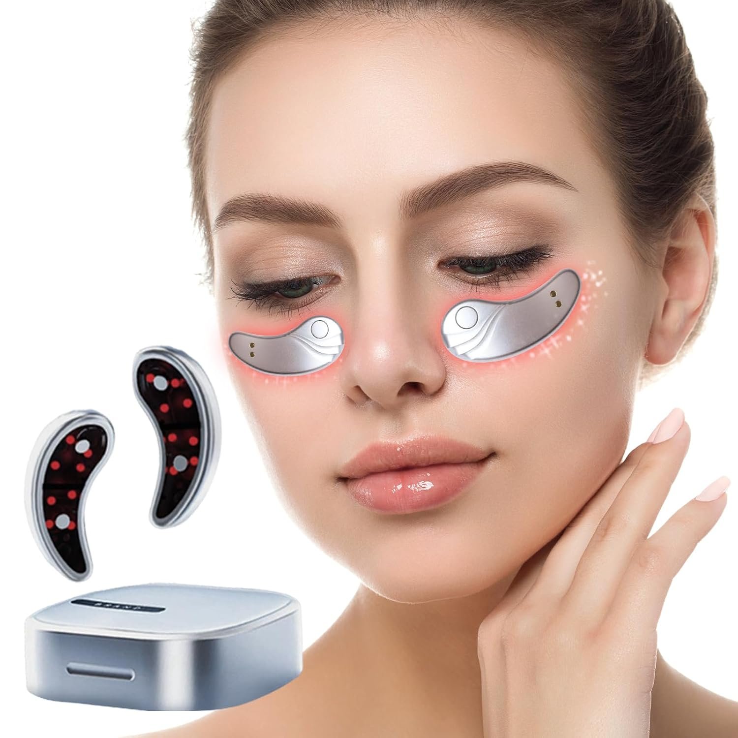 Under Eye Light Therapy Device | Portable Massager Patches | Beauty Device with Eye Massage for Relieve EyeBags,Fatigue, Dark Circles,Wrinkle | Red Light Therapy with Gel | Sliver