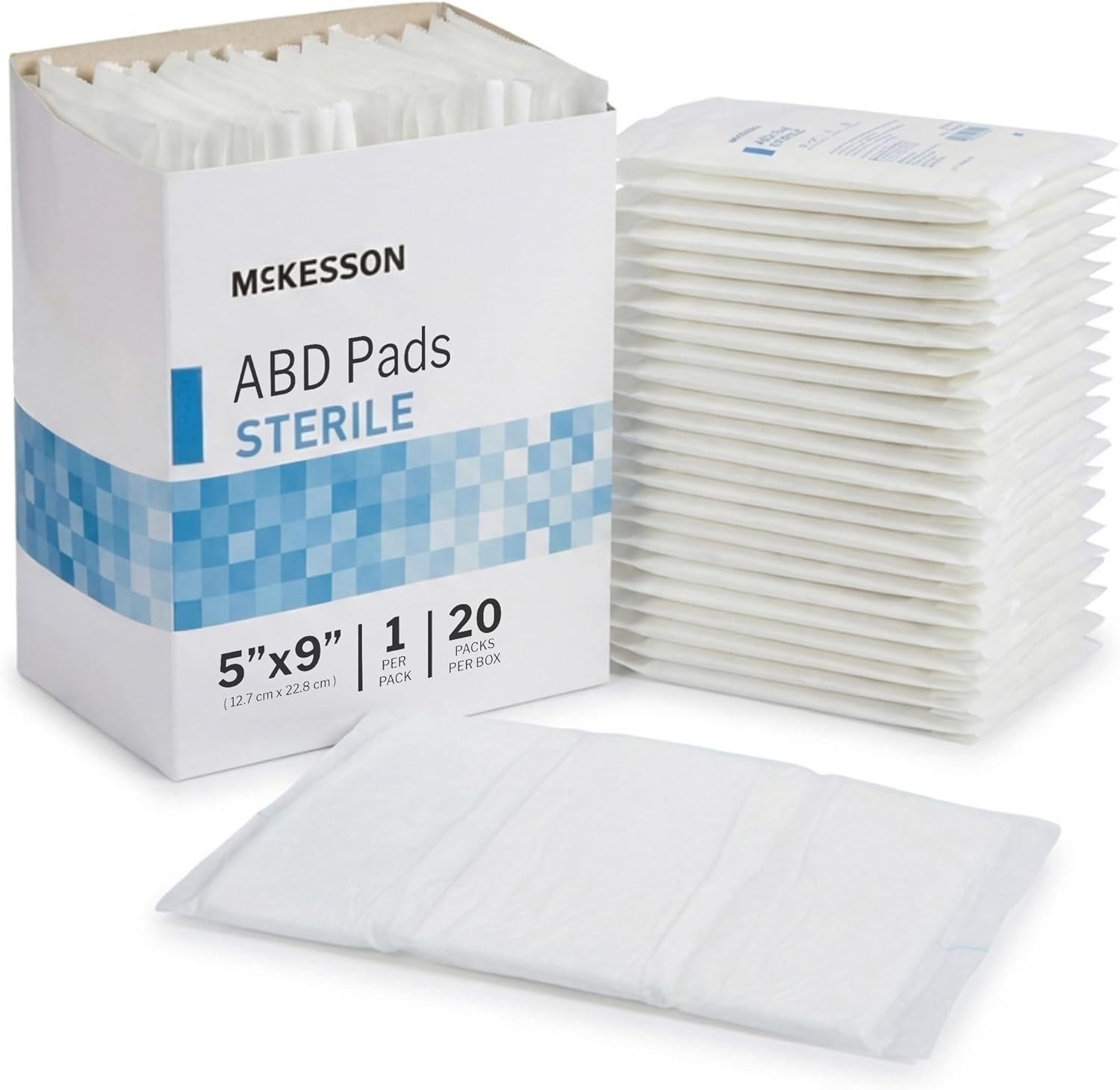 McKesson Sterile Abdominal- ABD Pads | 20-Pack, 5 x 9 Inches | Extra Absorbent & Thick, Individually Wrapped Wound Dressing, First Aid Pads | Surgical-Grade, Nonstick- for Heavy Leakage, Post Op