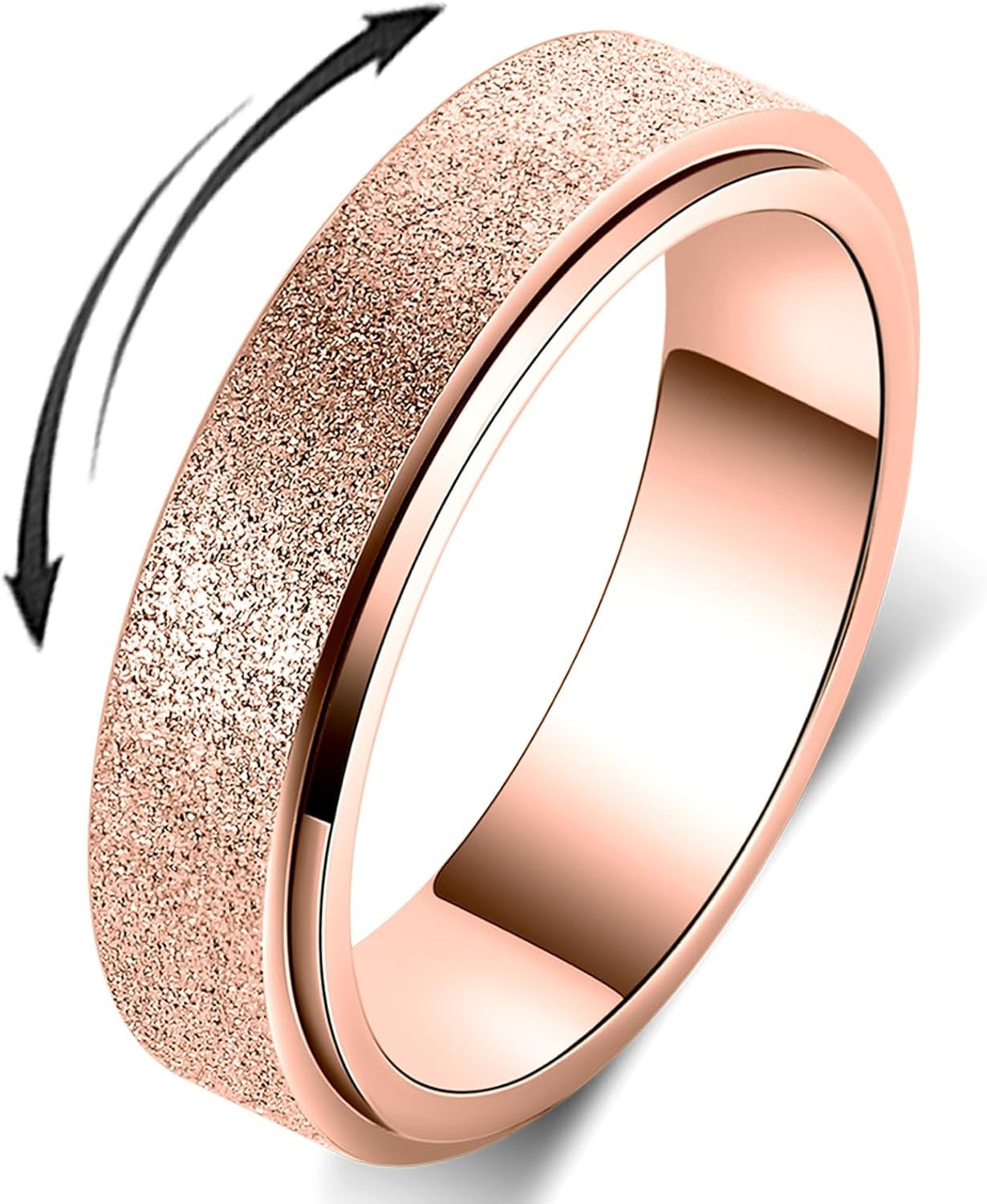 OreilleStar Titanium Stainless Steel Anxiety Ring for Women Men Fidget Spinner Ring, Size 6-12, Width 6MM, 5-Color: Rose Gold-Rainbow-Silver-Black-Blue