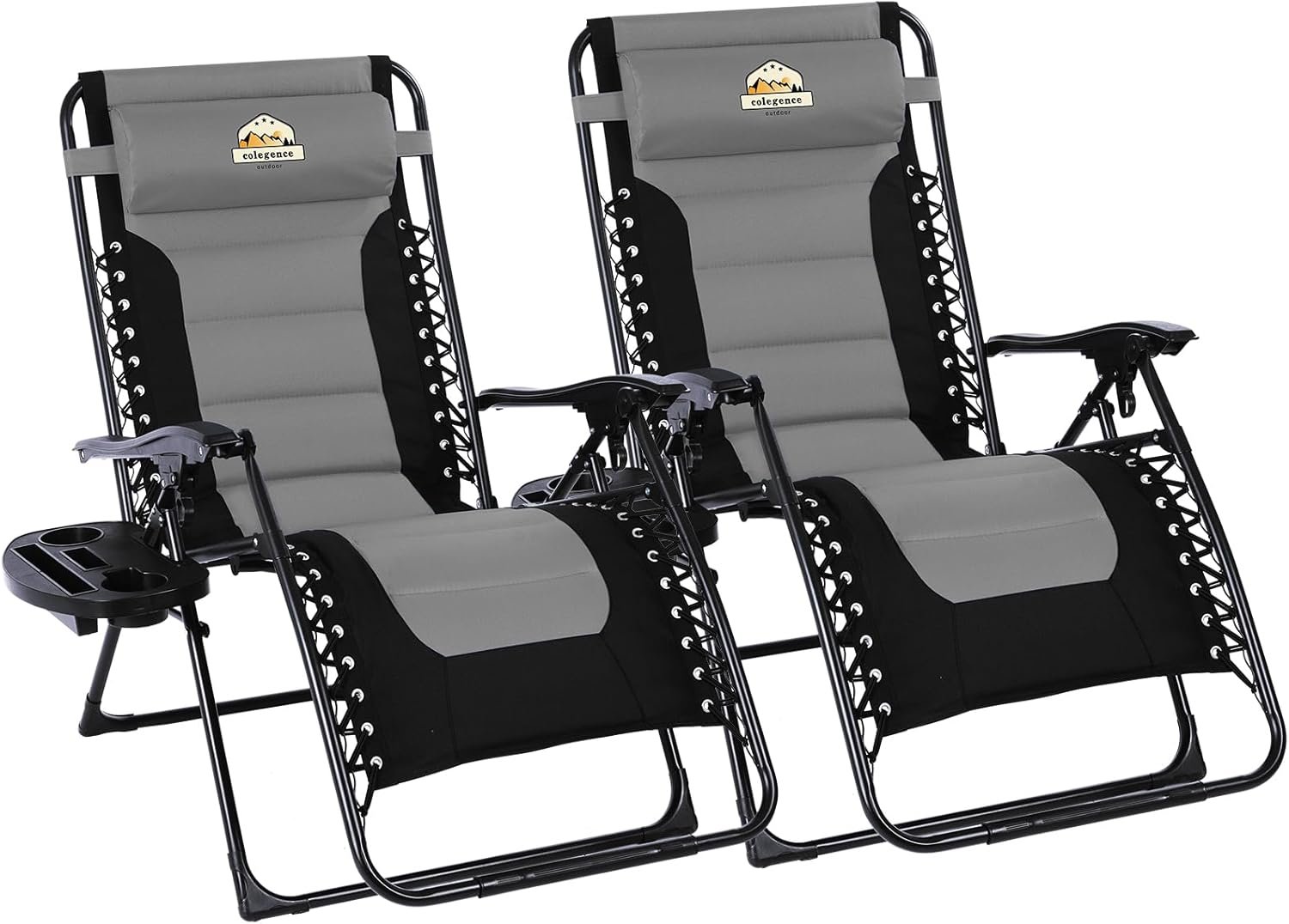 Colegence Oversized Padded Zero Gravity Lounge Chair Set of 2, Foldable Patio Anti Gravity Reclining Chairs Folding Lawn Recliner with Cup Holder for Yard, Camping, Outdoor, Support 350 LBS, Black