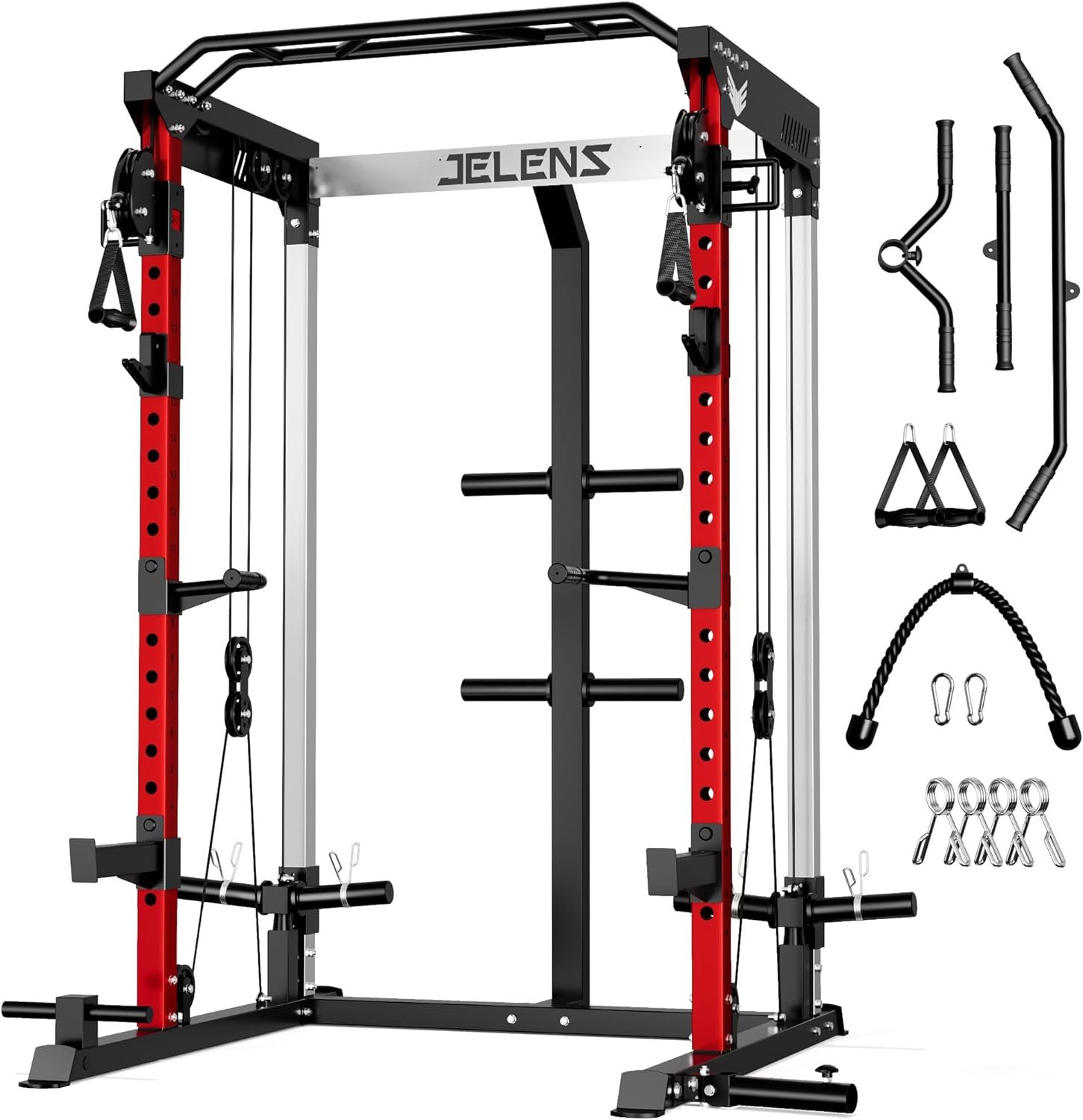 JELENS C21 Power Cage, 2000LBS Multi-Function Power Rack with Independent Dual Pulley System, All-in-One Squat Rack for Cable Crossover, Home Gym Workout Machine