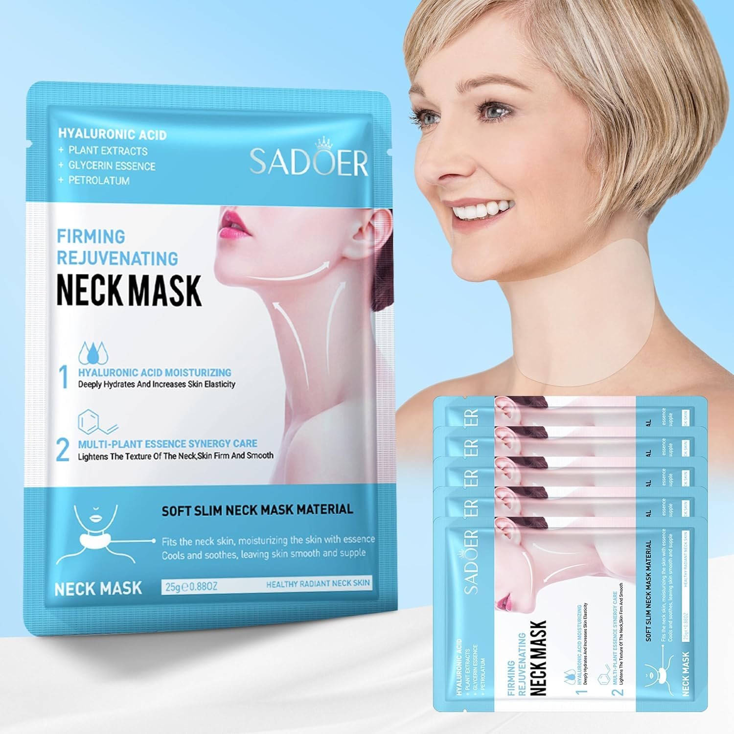 Collagen Neck Mask 5 Pack,Anti-Wrinkle & Firming Neck Patches with Hyaluronic Acid,Centella Asiatica & Plant Extracts,Deep Hydration & Elasticity Care for Smooth-Looking Skin, Women Neck Care Gift Set